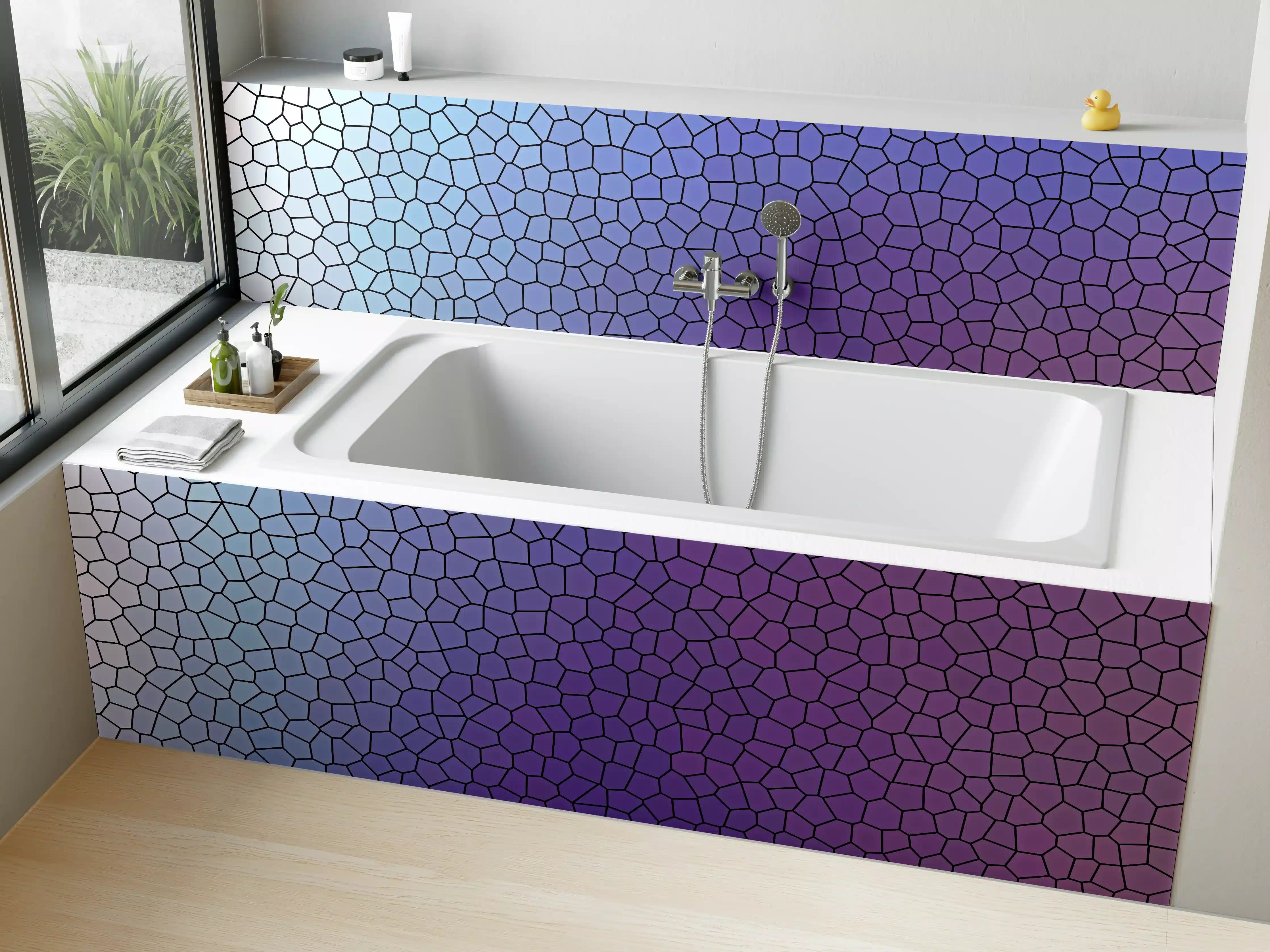 Badewannen-Rückwand - Mosaik mit lila-bläulichem Übergang