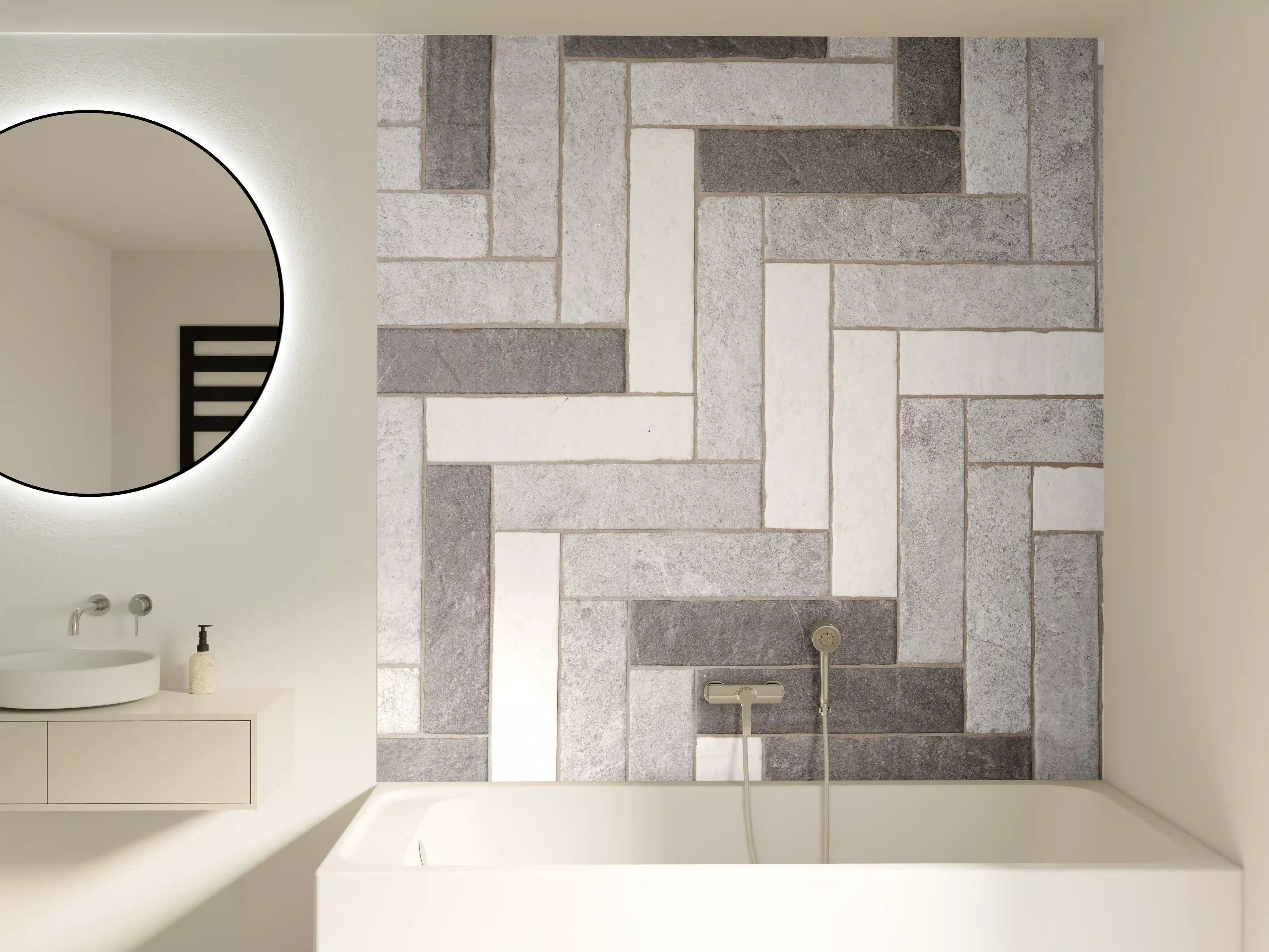 Badewannen-Rückwand - Mosaikbodenfliesen in Rechtecken