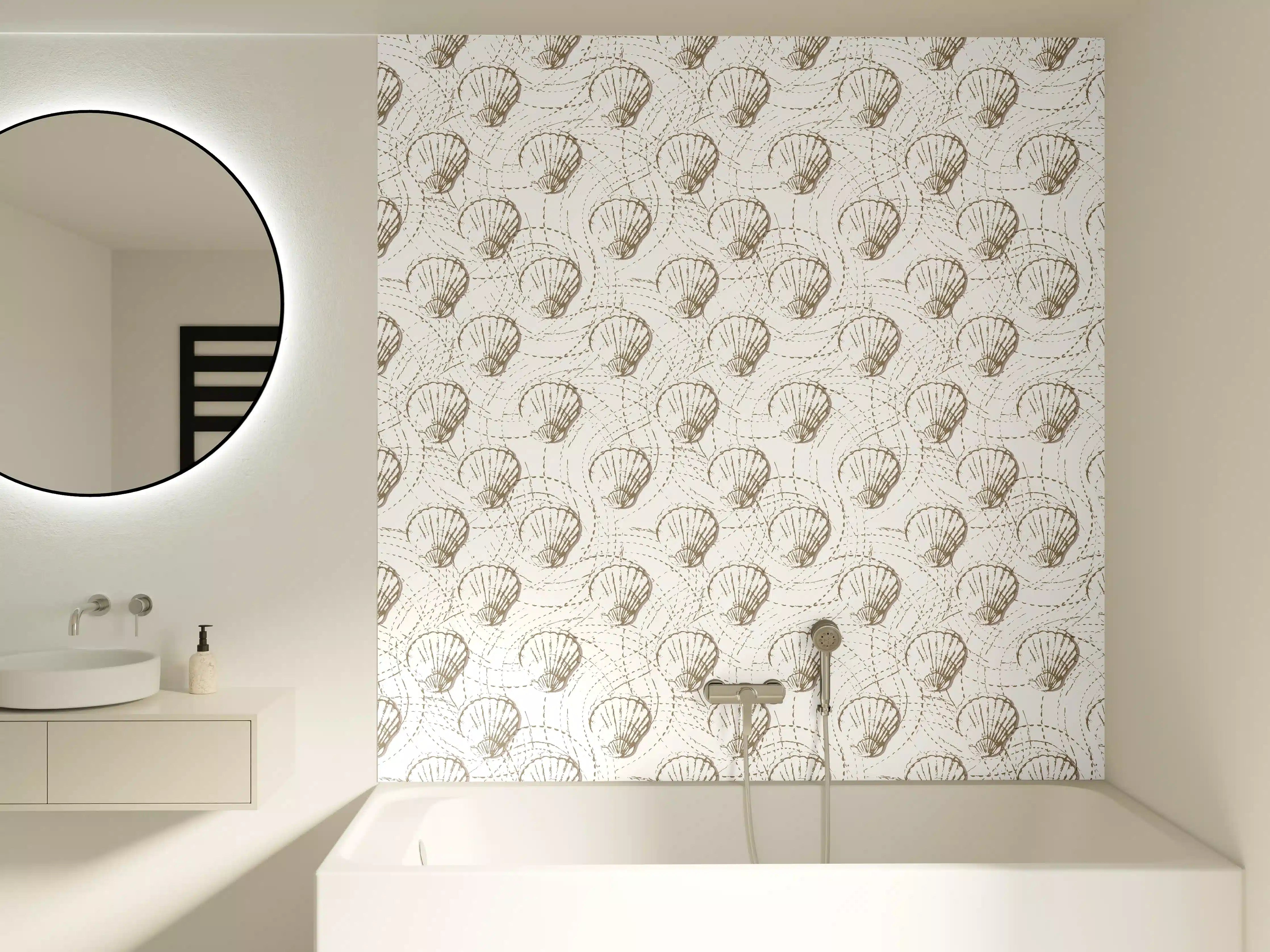 Badewannen-Rückwand - Muschel-Muster Weiß-Beige