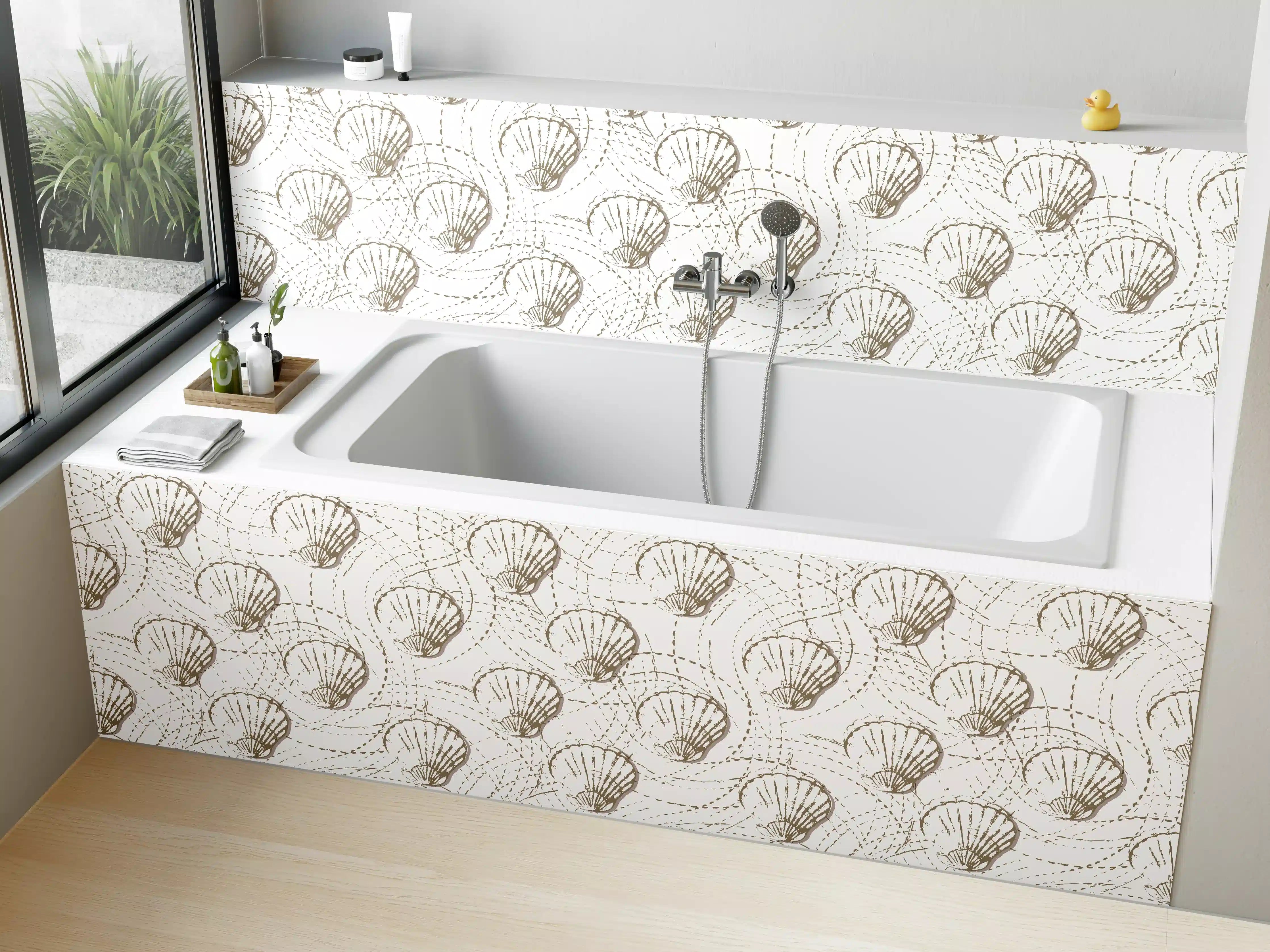 Badewannen-Rückwand - Muschel-Muster Weiß-Beige