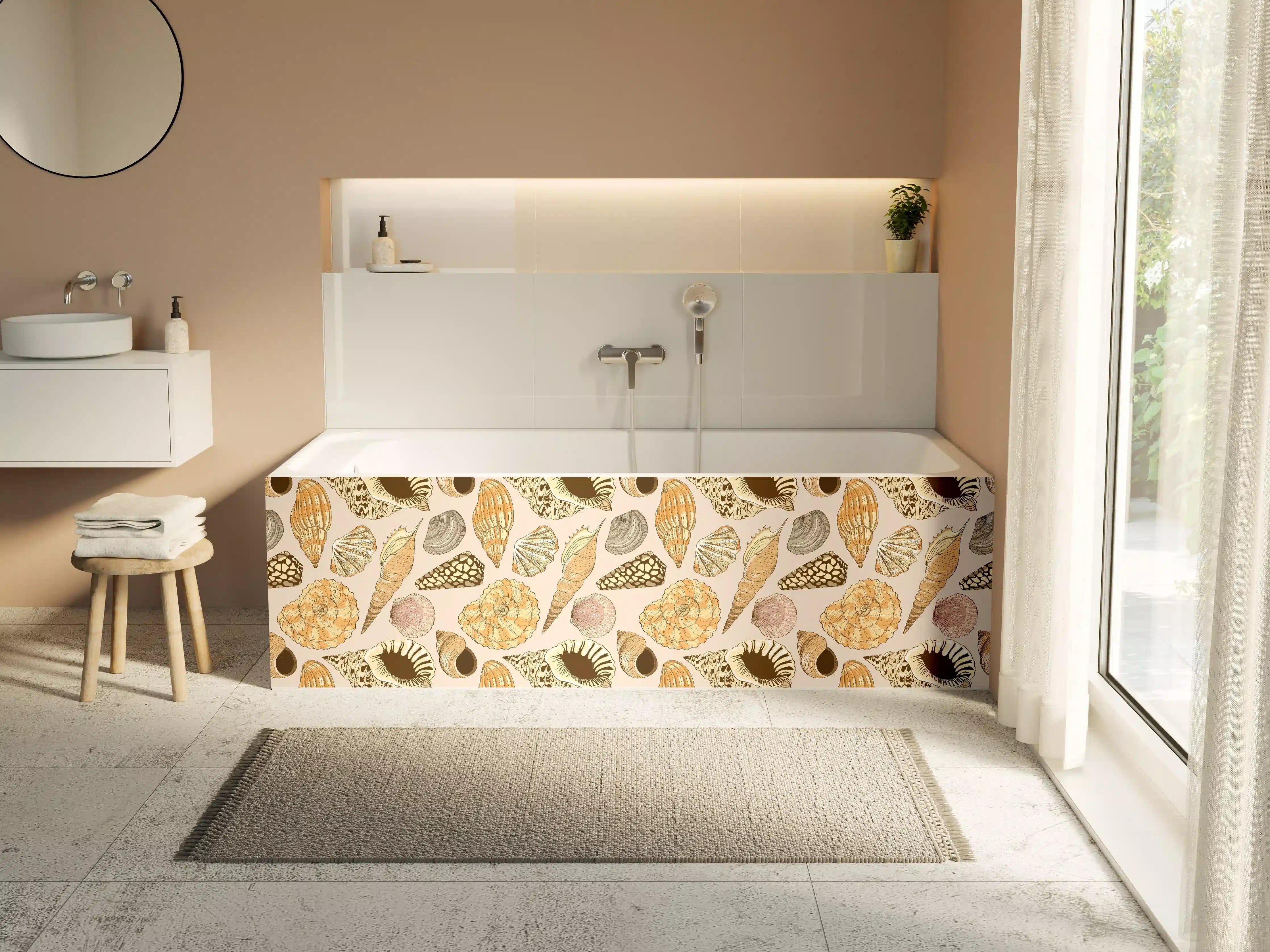 Badewannen-Rückwand - Muschelmuster Beige-Orange