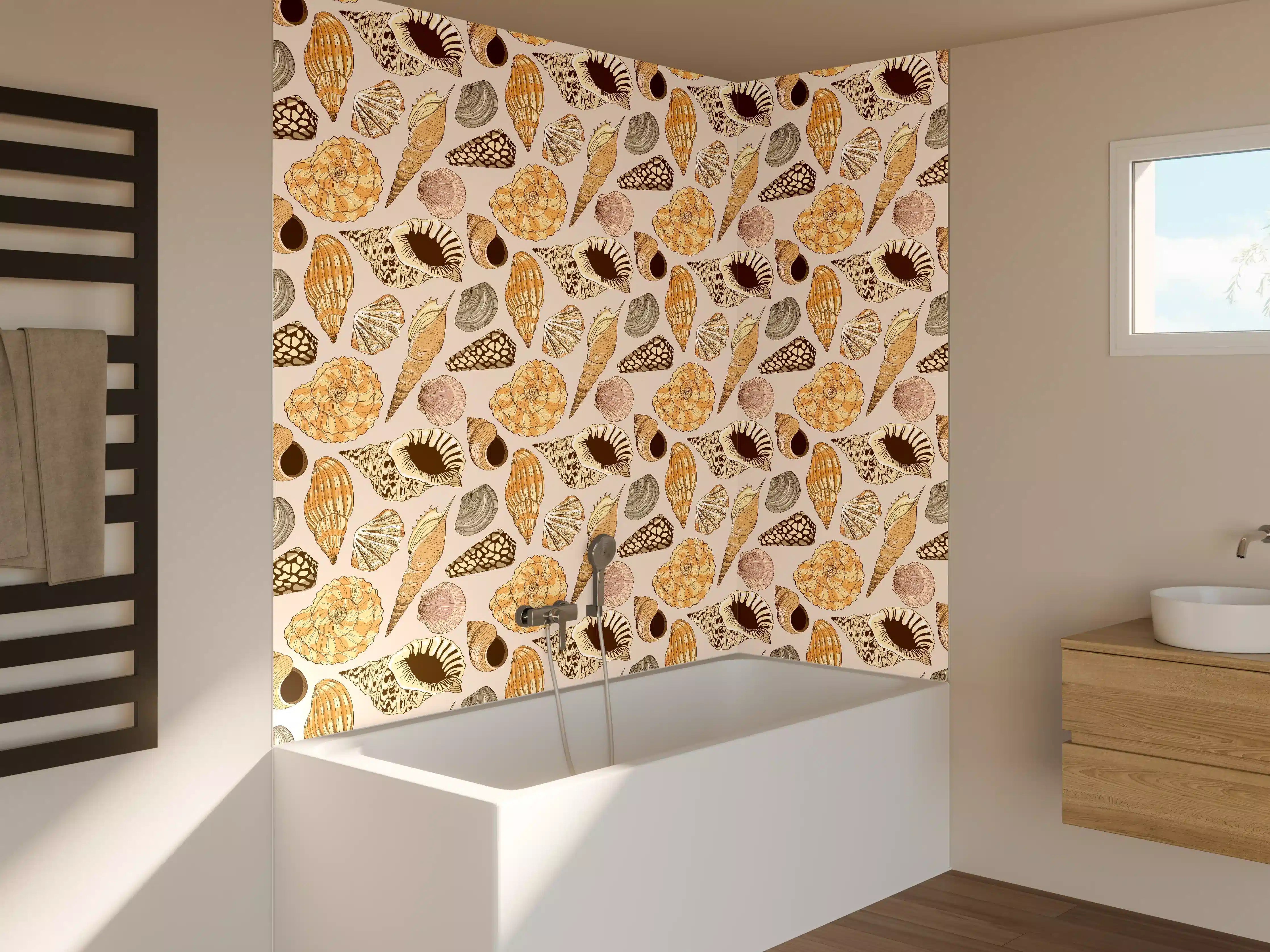 Badewannen-Rückwand - Muschelmuster Beige-Orange