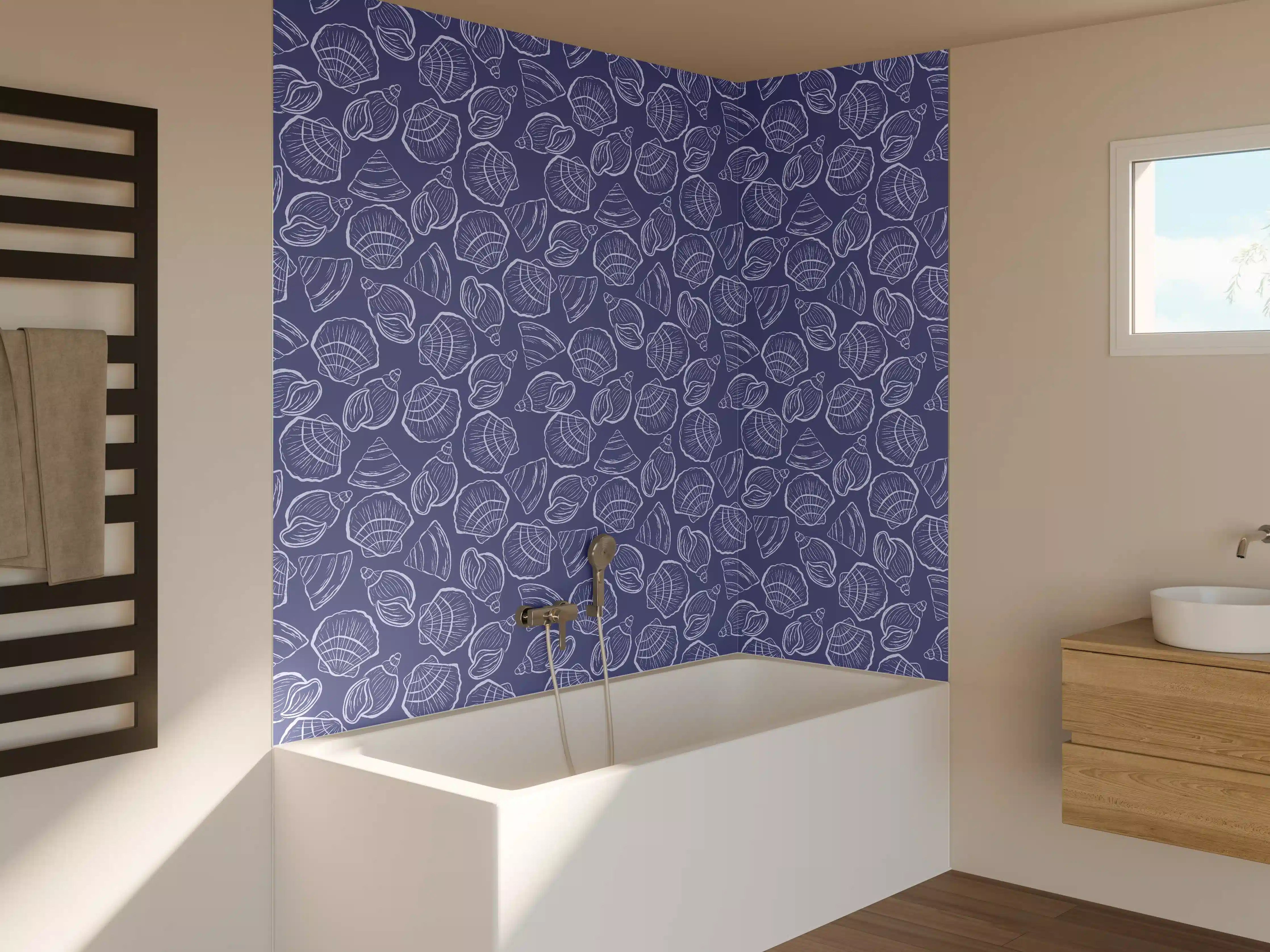 Badewannen-Rückwand - Muschelmuster Mitternachtsblau