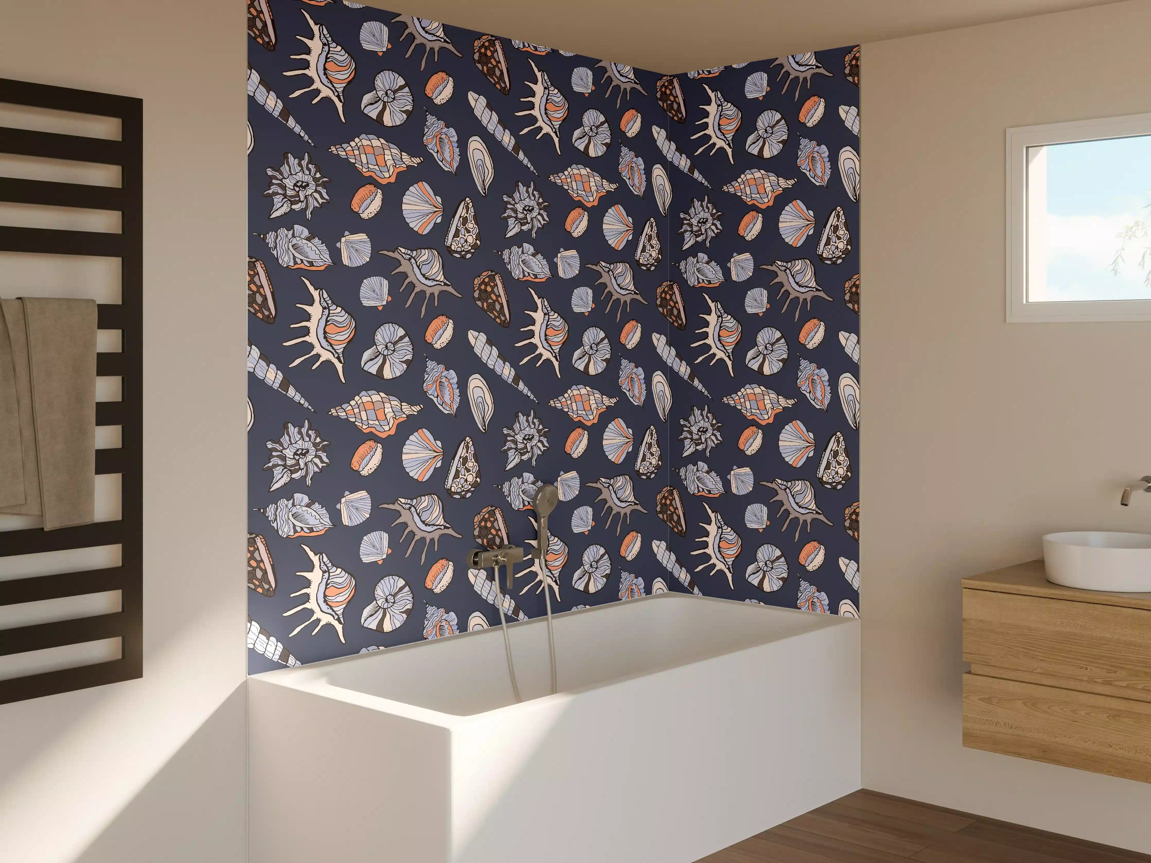 Badewannen-Rückwand - Muschelmuster Navy Beige Orange