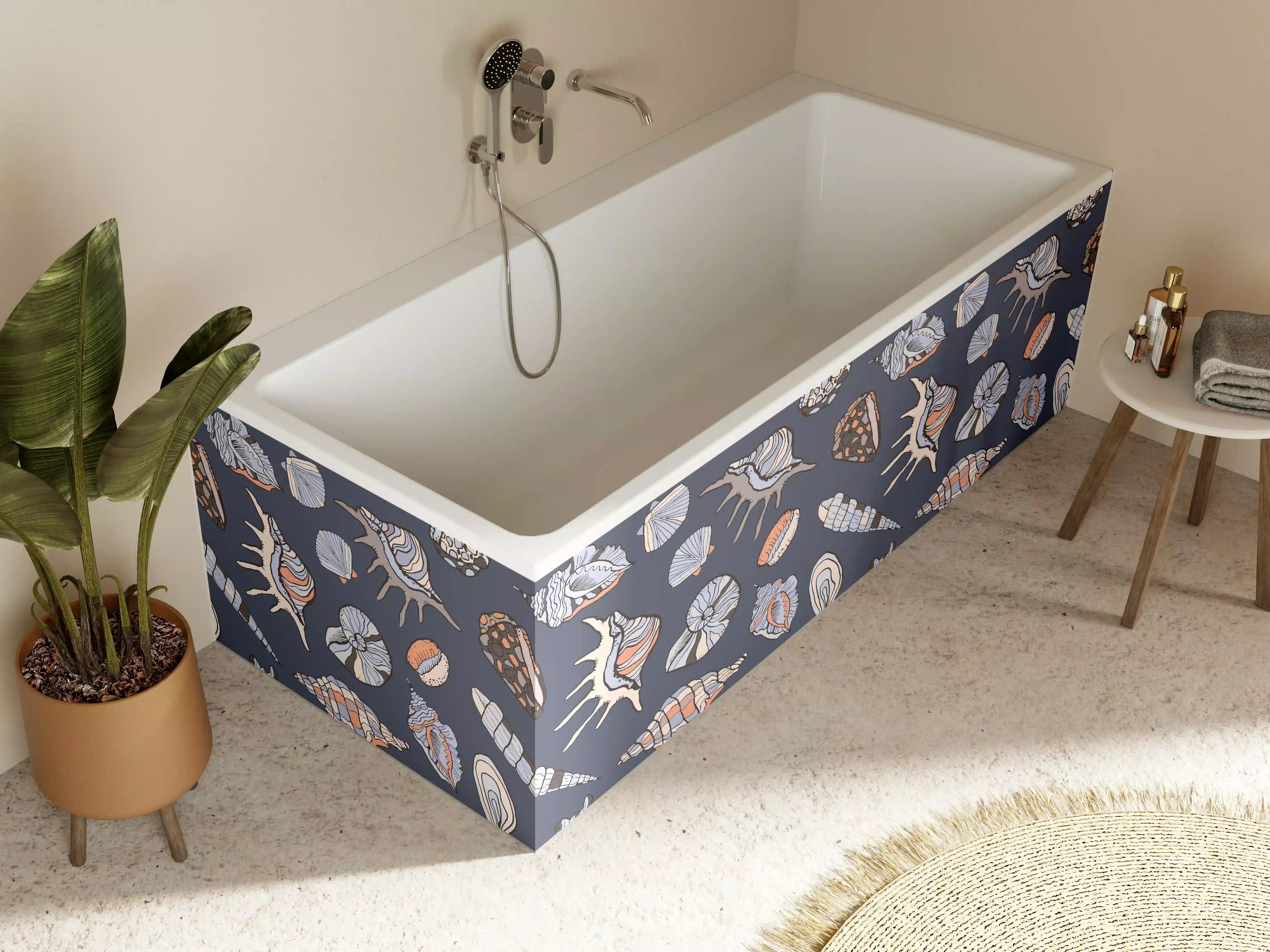 Badewannen-Rückwand - Muschelmuster Navy Beige Orange