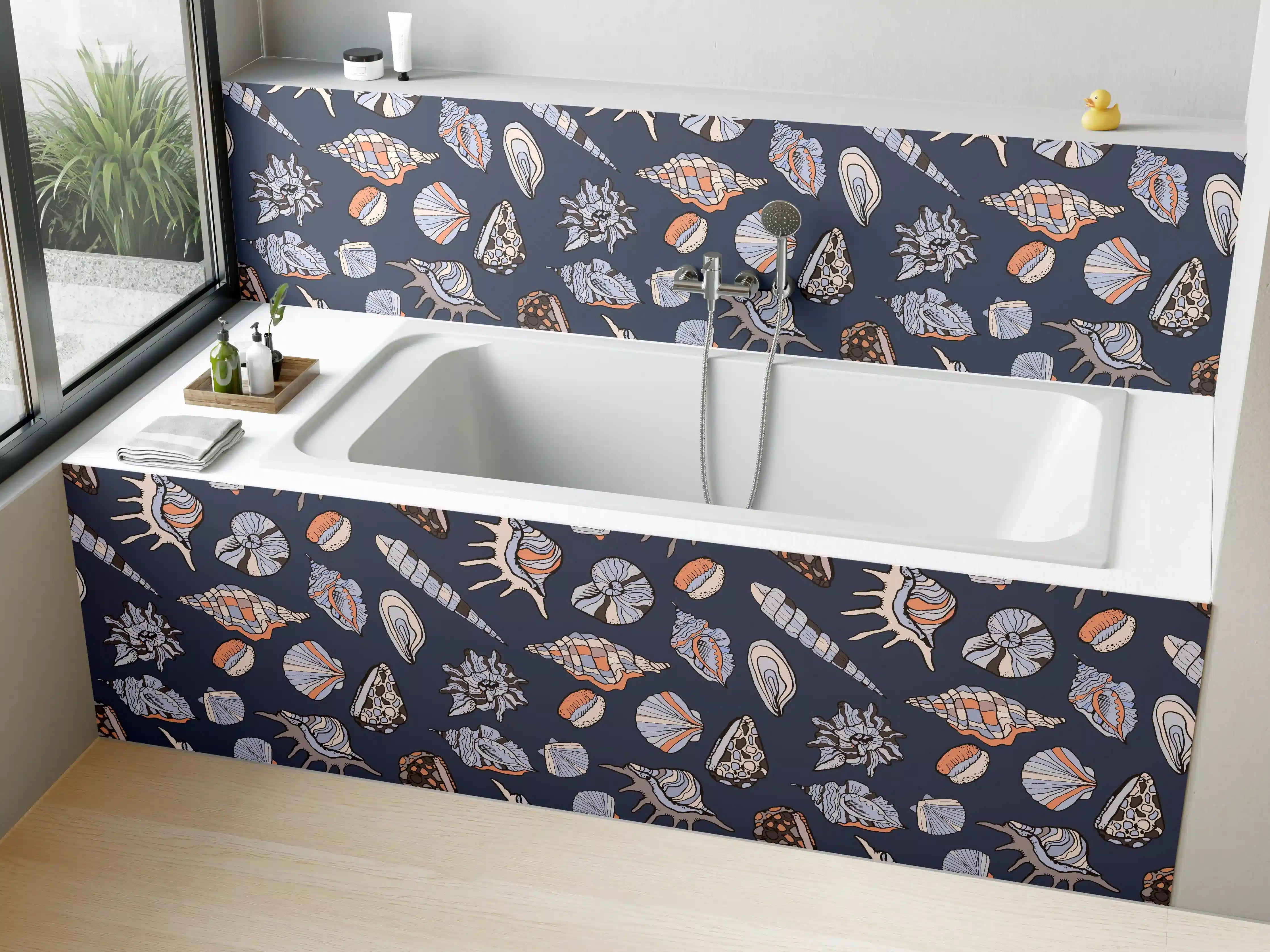 Badewannen-Rückwand - Muschelmuster Navy Beige Orange