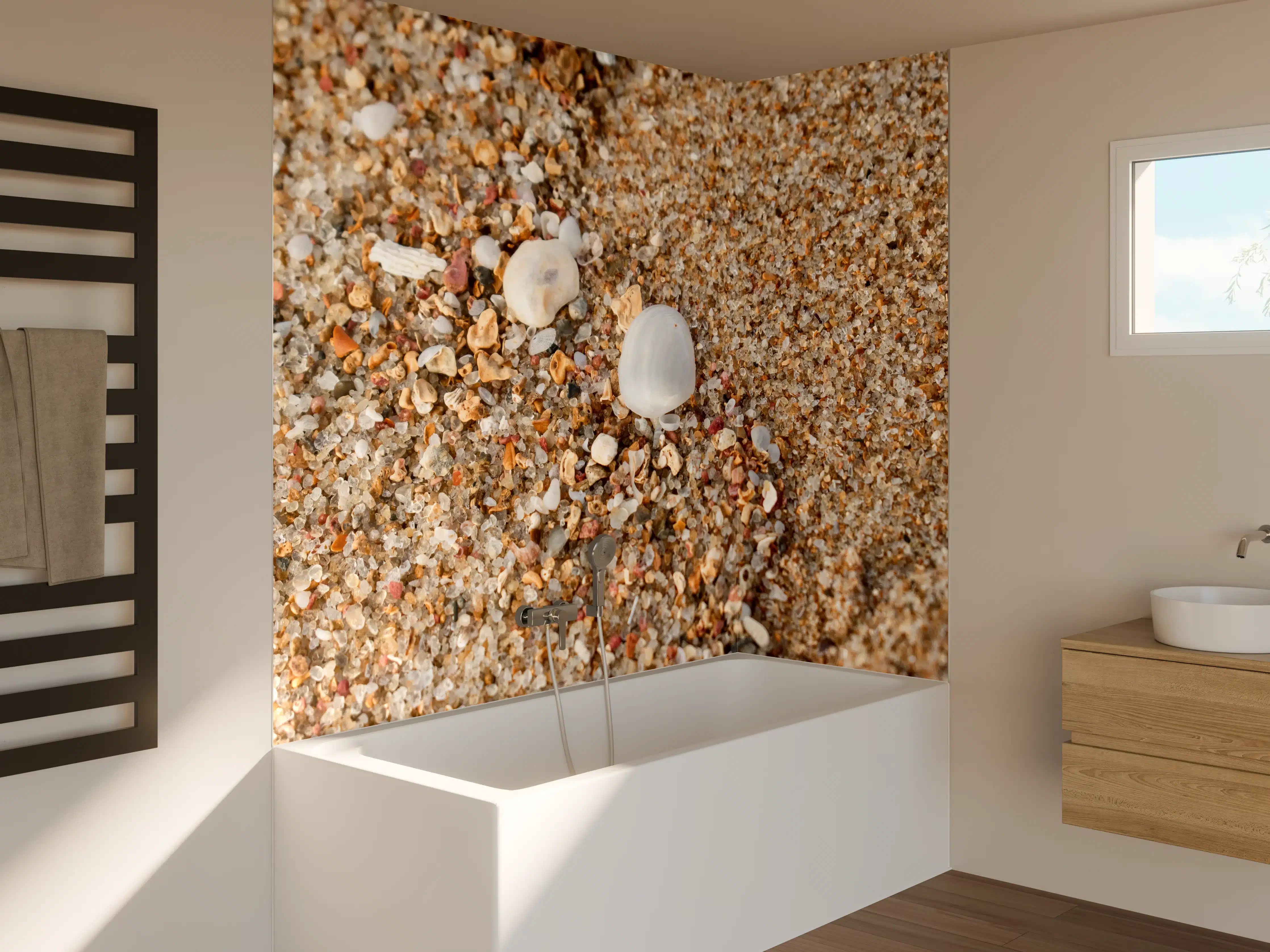 Badewannen-Rückwand - Muscheln im Strandsand. Shell