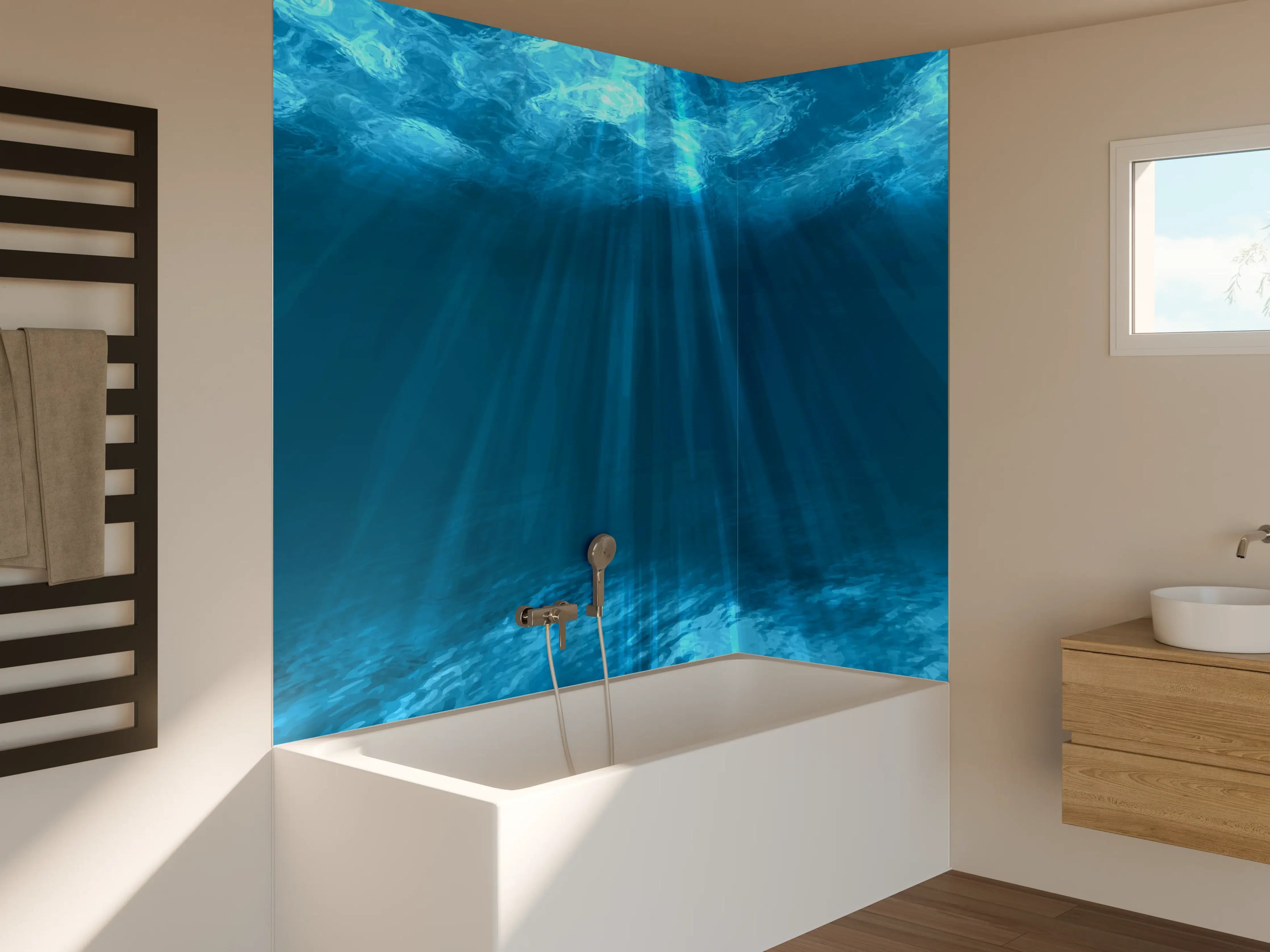 Badewannen-Rückwand - Mystische Unterwasserwelt Blau