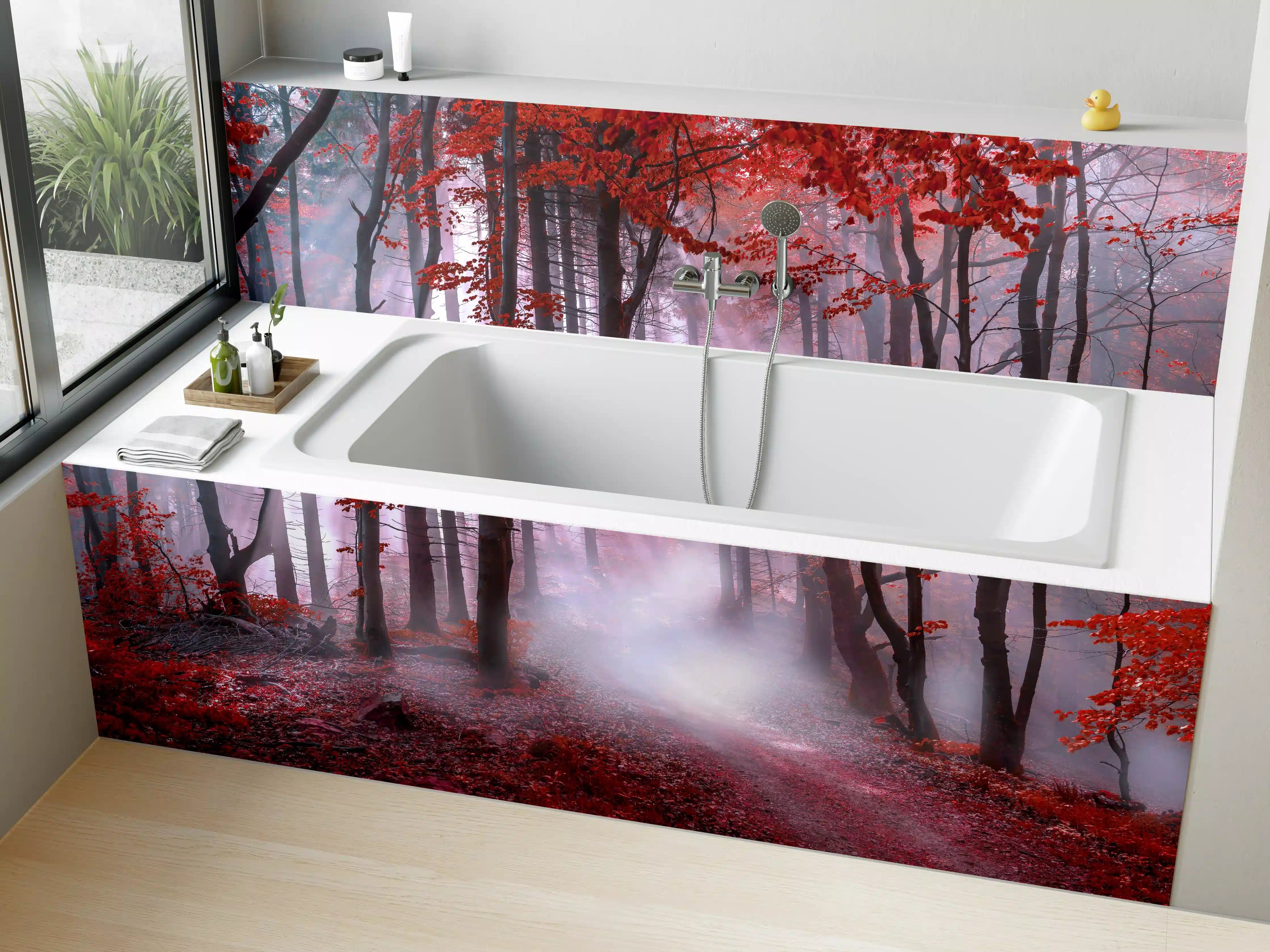 Badewannen-Rückwand - Mystischer roter Wald