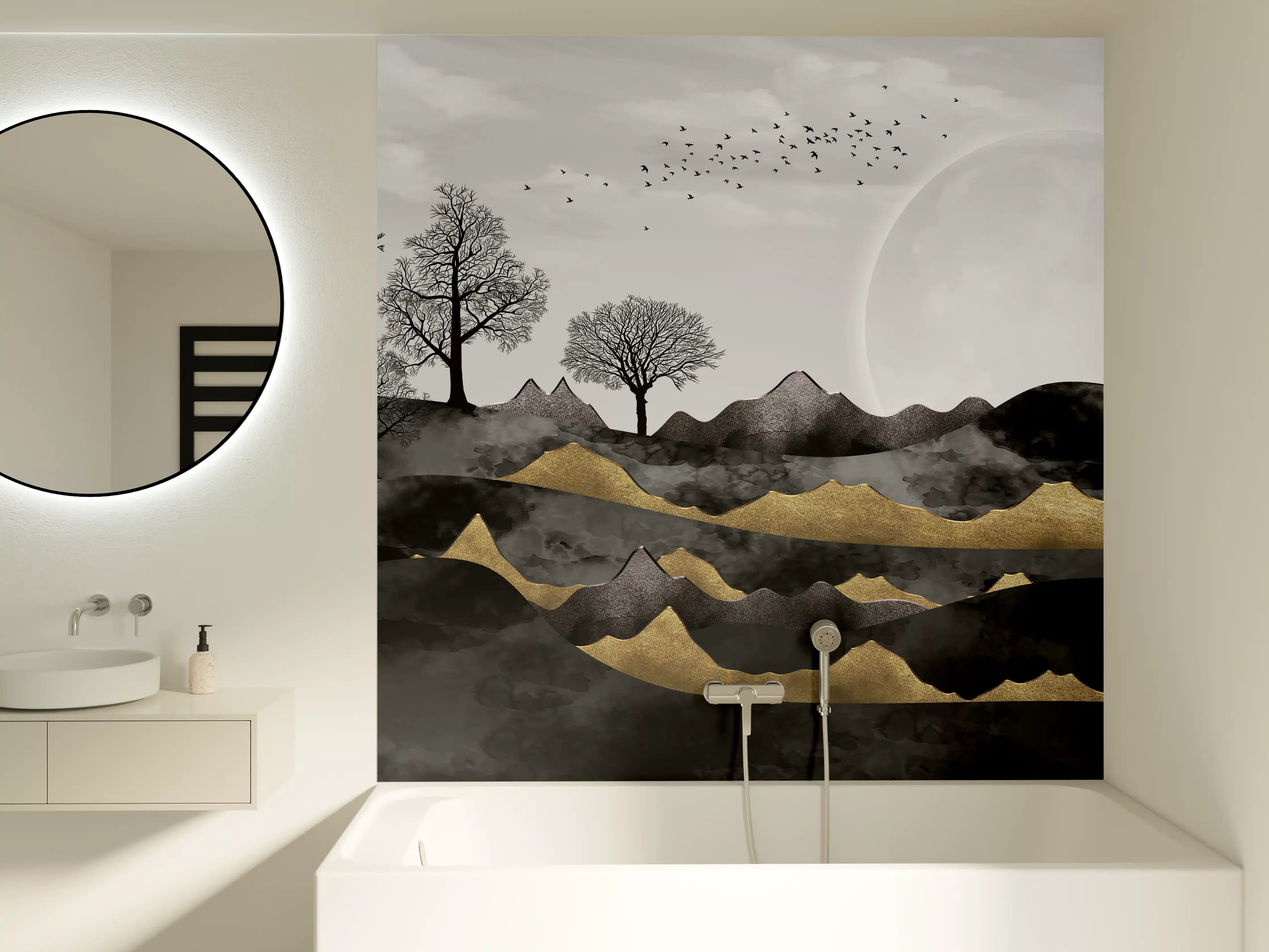 Badewannen-Rückwand - Nächtliches Landschaftsdesign - Grafik