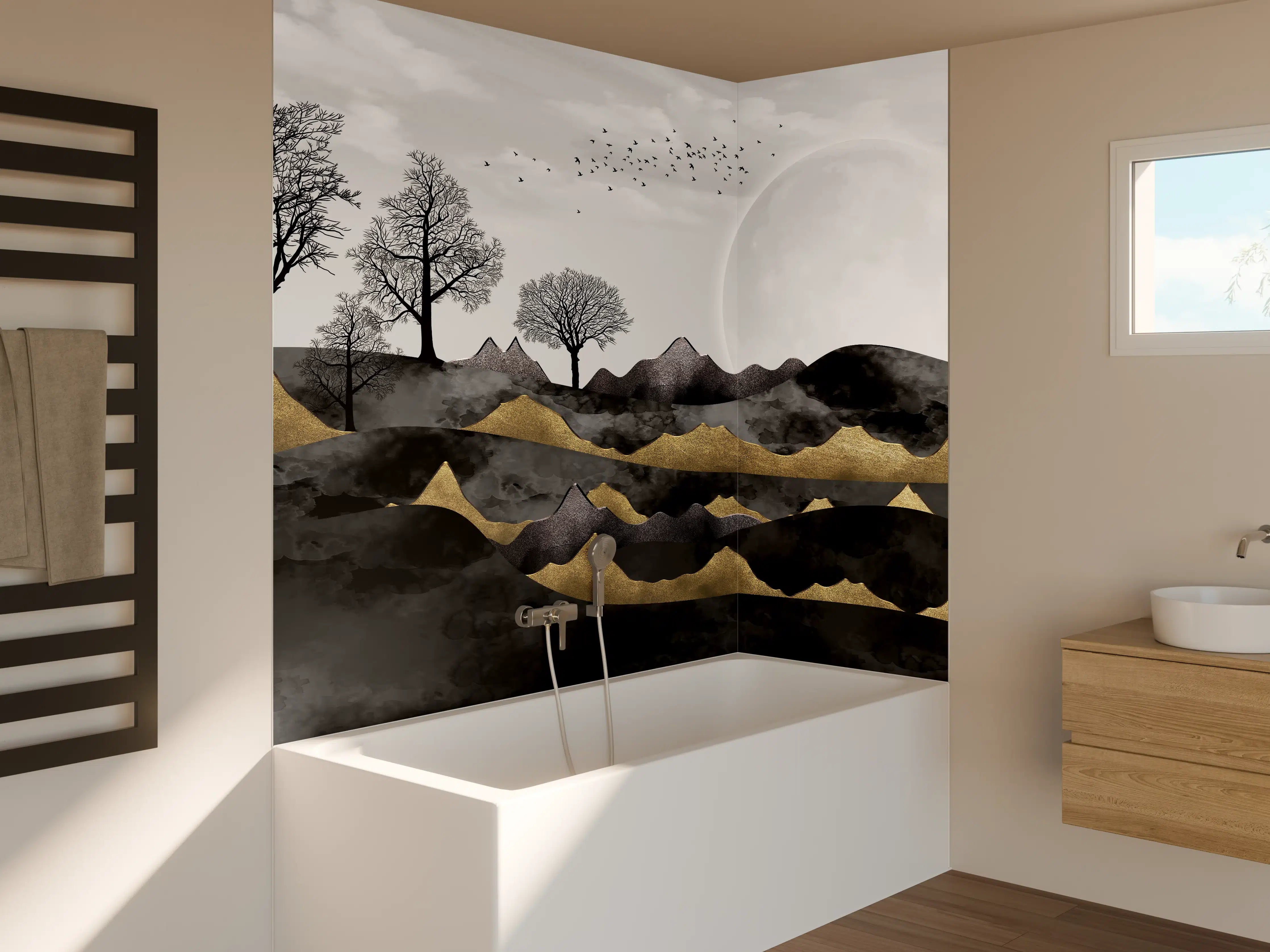 Badewannen-Rückwand - Nächtliches Landschaftsdesign - Grafik