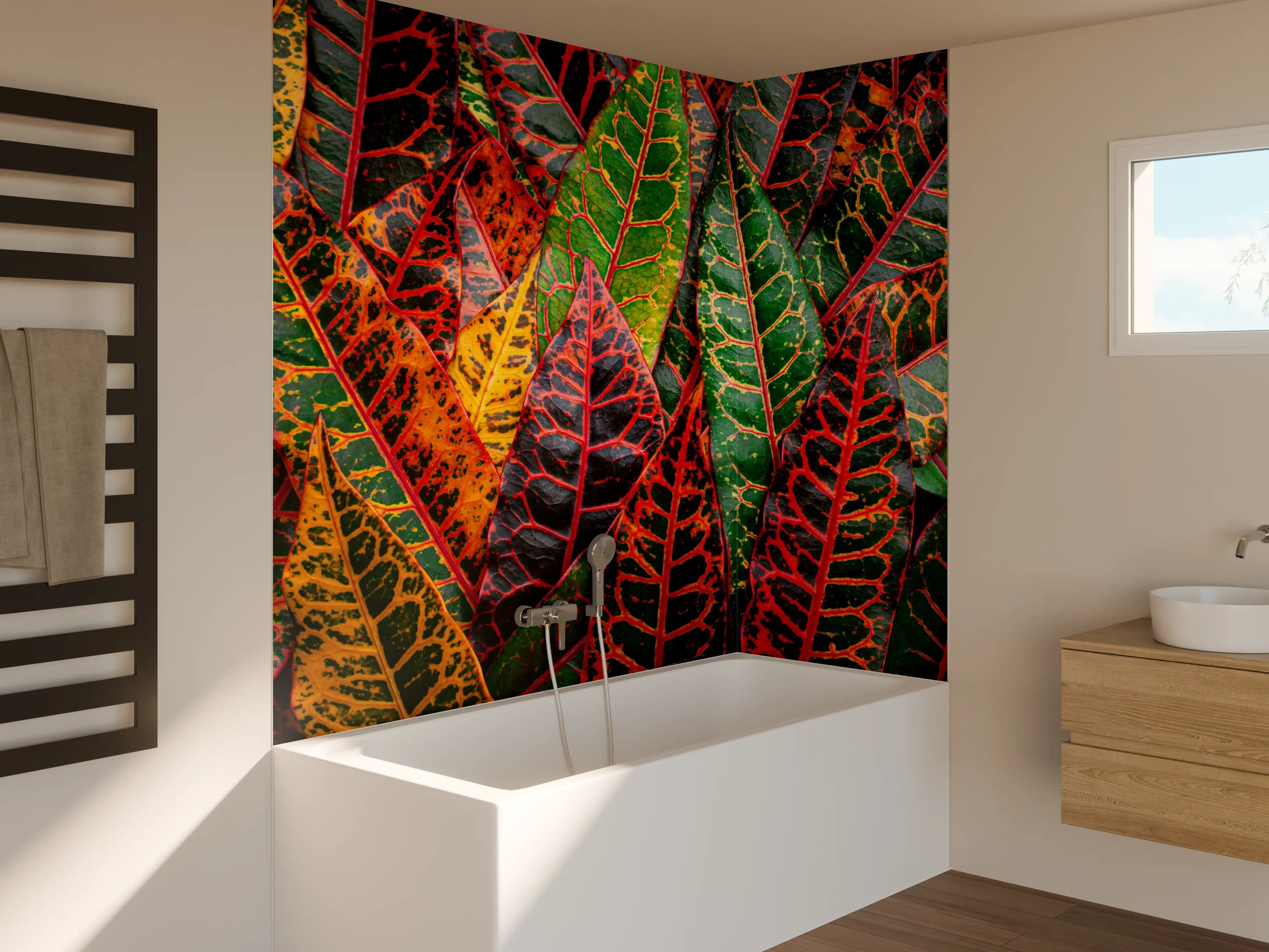 Badewannen-Rückwand - Nahaufnahme von einzigartigen bunten Blättern