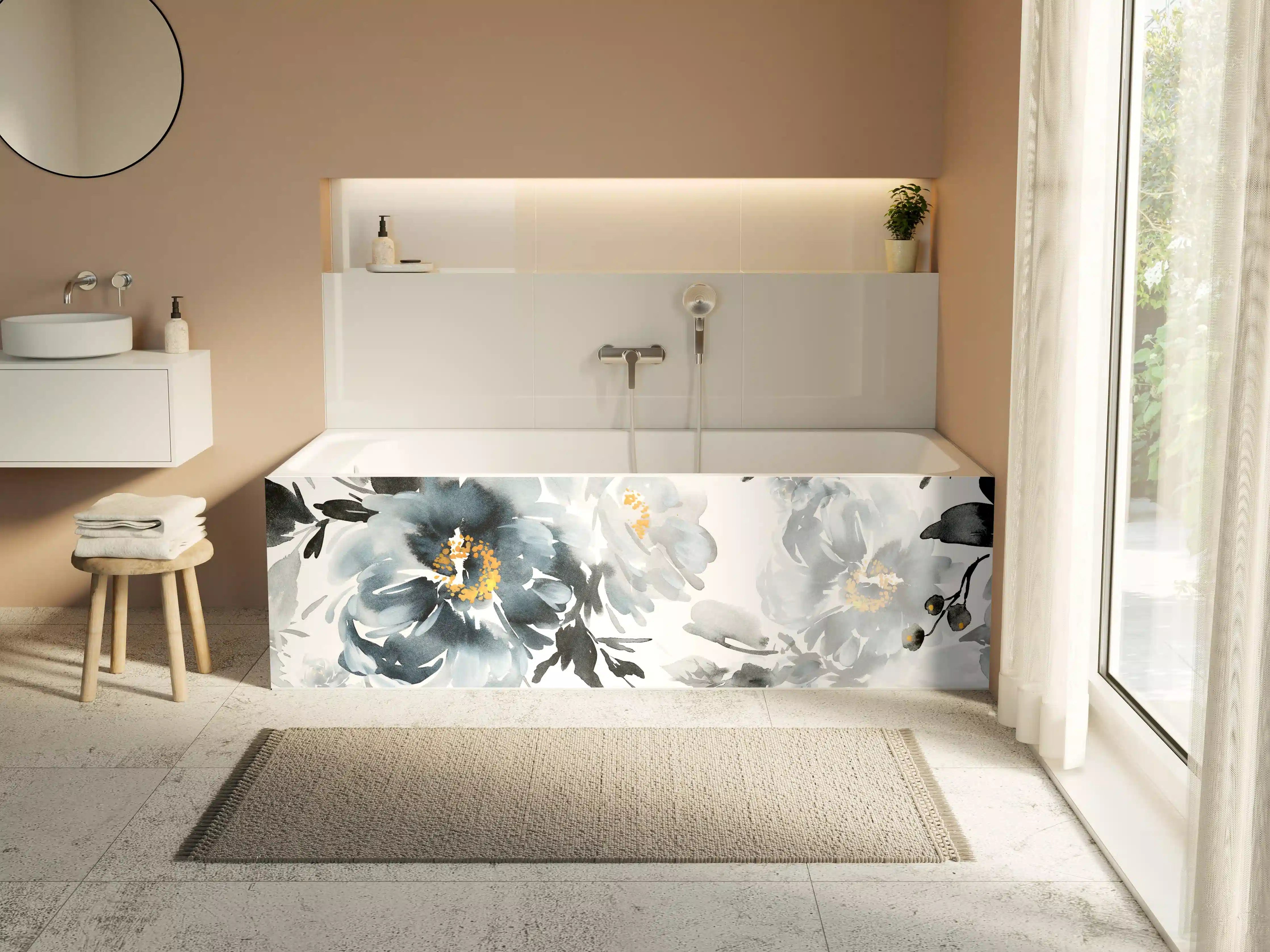 Badewannen-Rückwand - Nahtlose Sommer Muster mit Aquarell Blumen