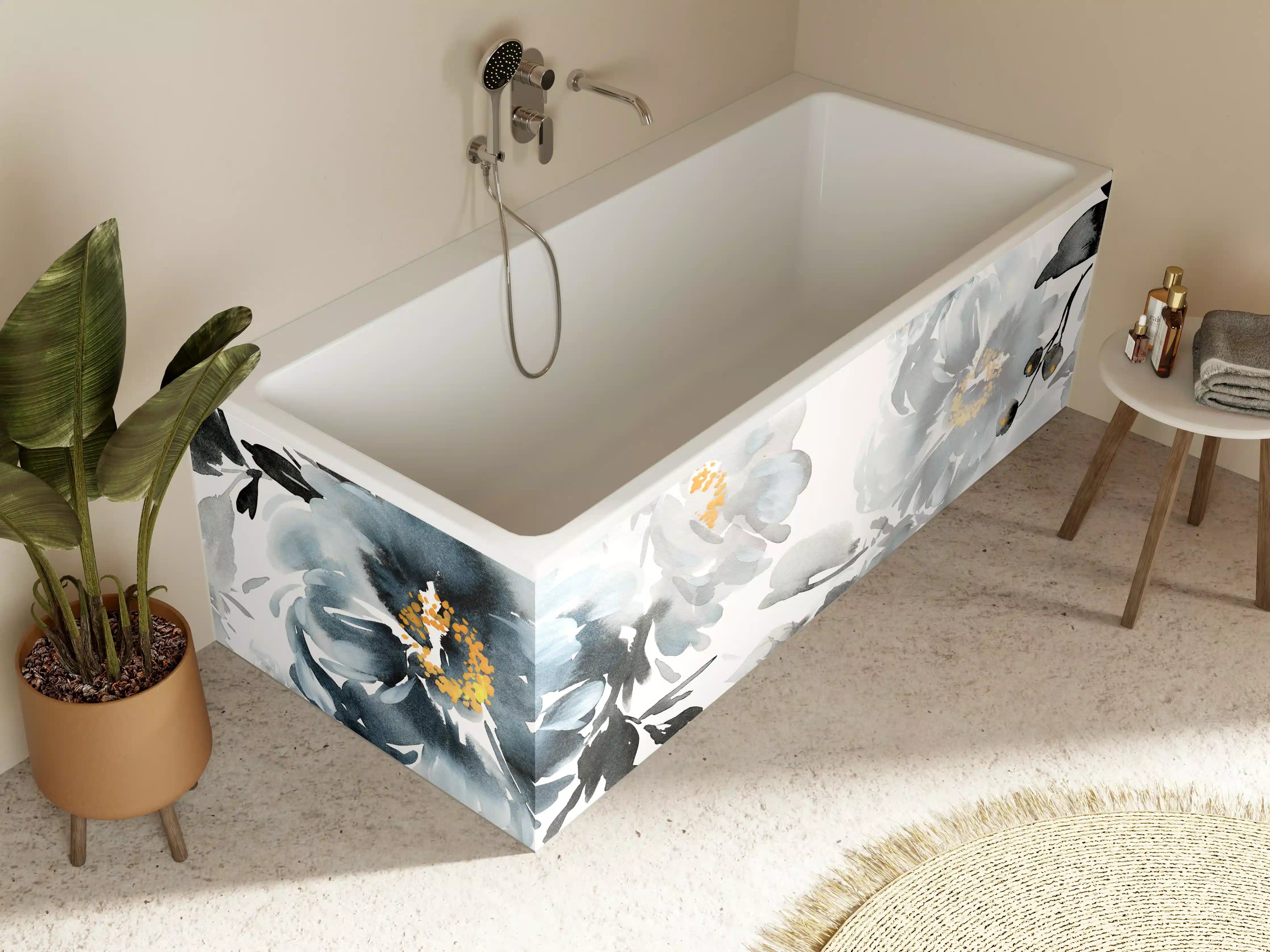 Badewannen-Rückwand - Nahtlose Sommer Muster mit Aquarell Blumen