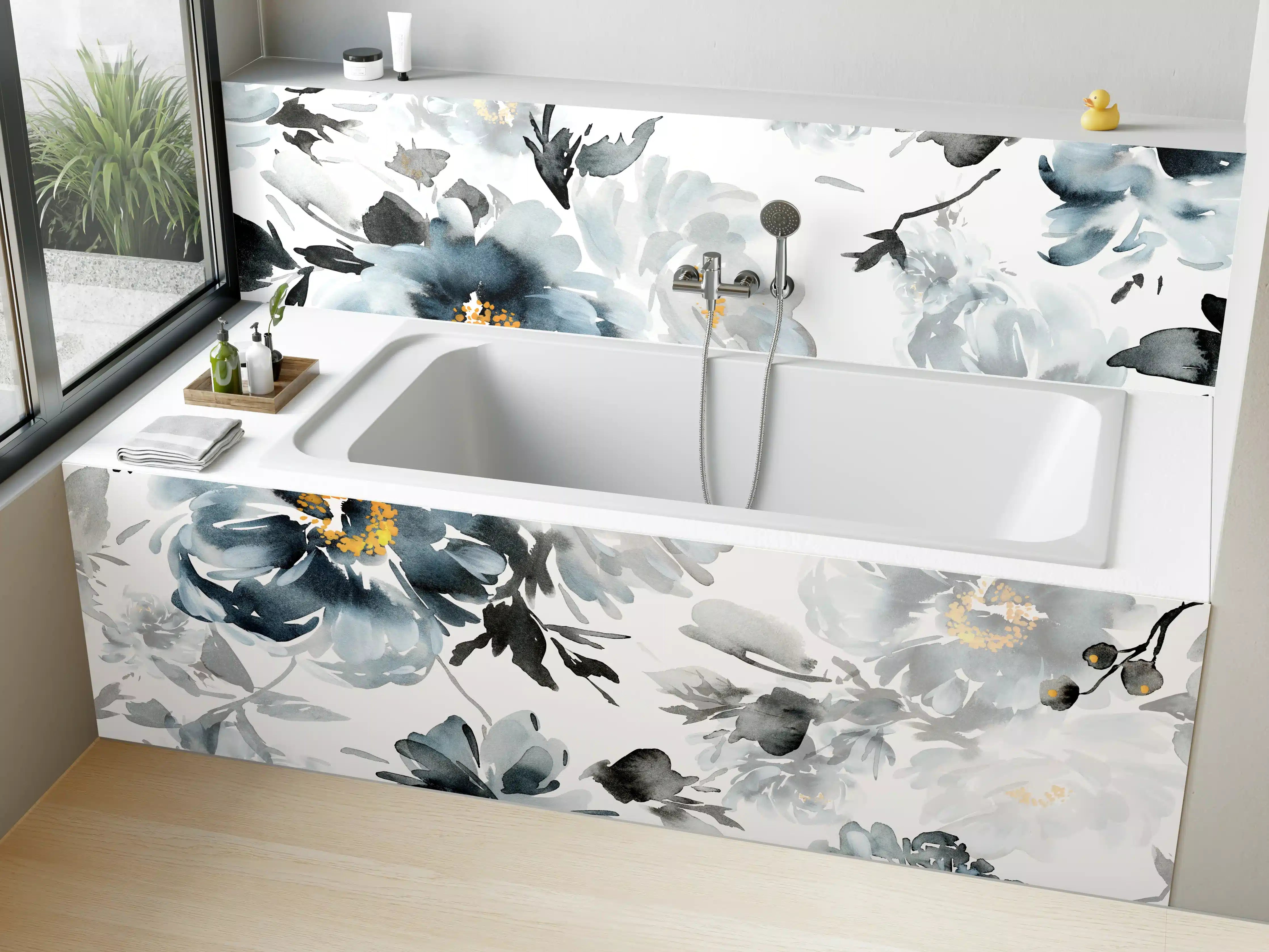 Badewannen-Rückwand - Nahtlose Sommer Muster mit Aquarell Blumen