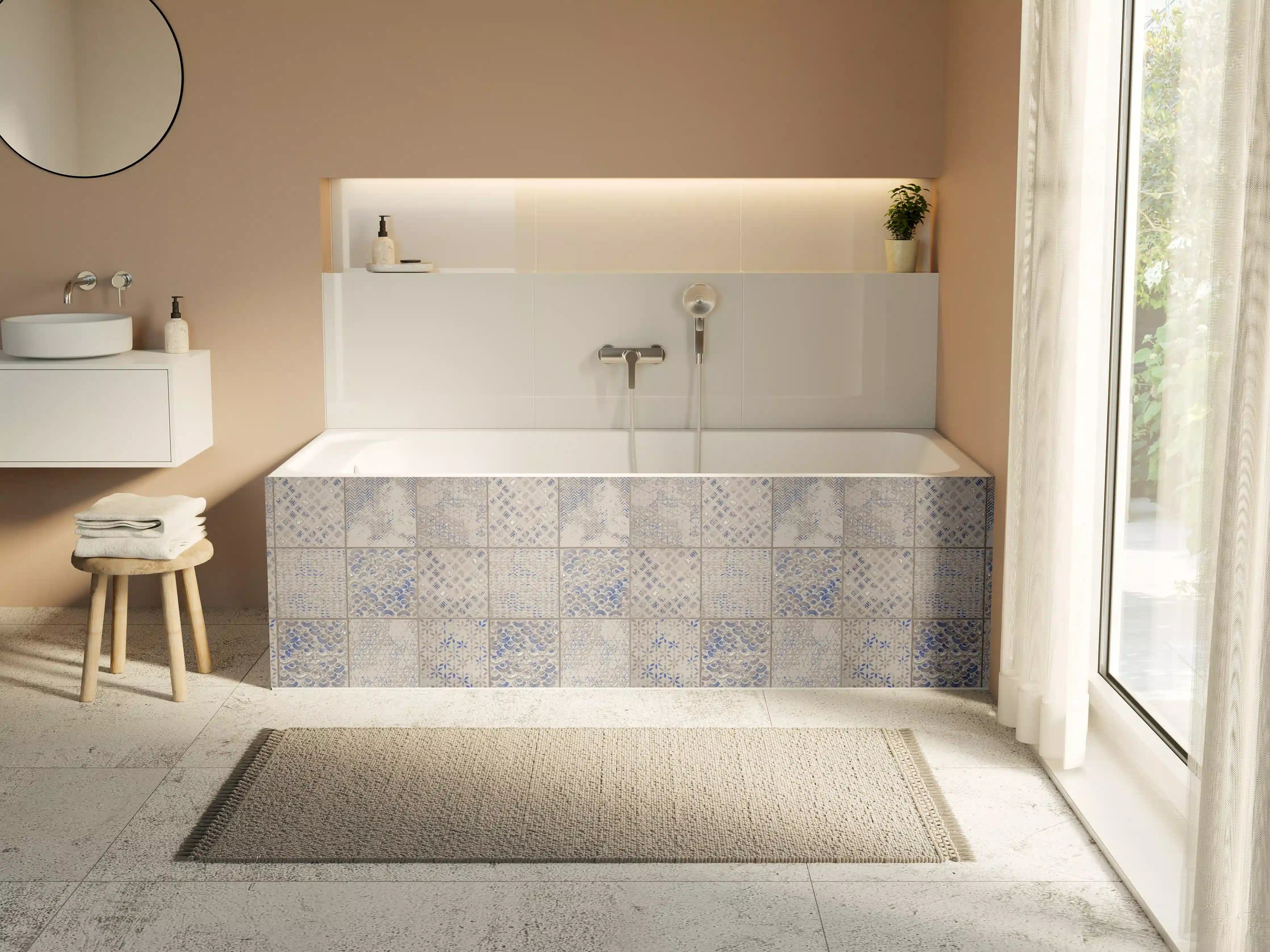 Badewannen-Rückwand - Nahtlose Vintage Retro Fliesen