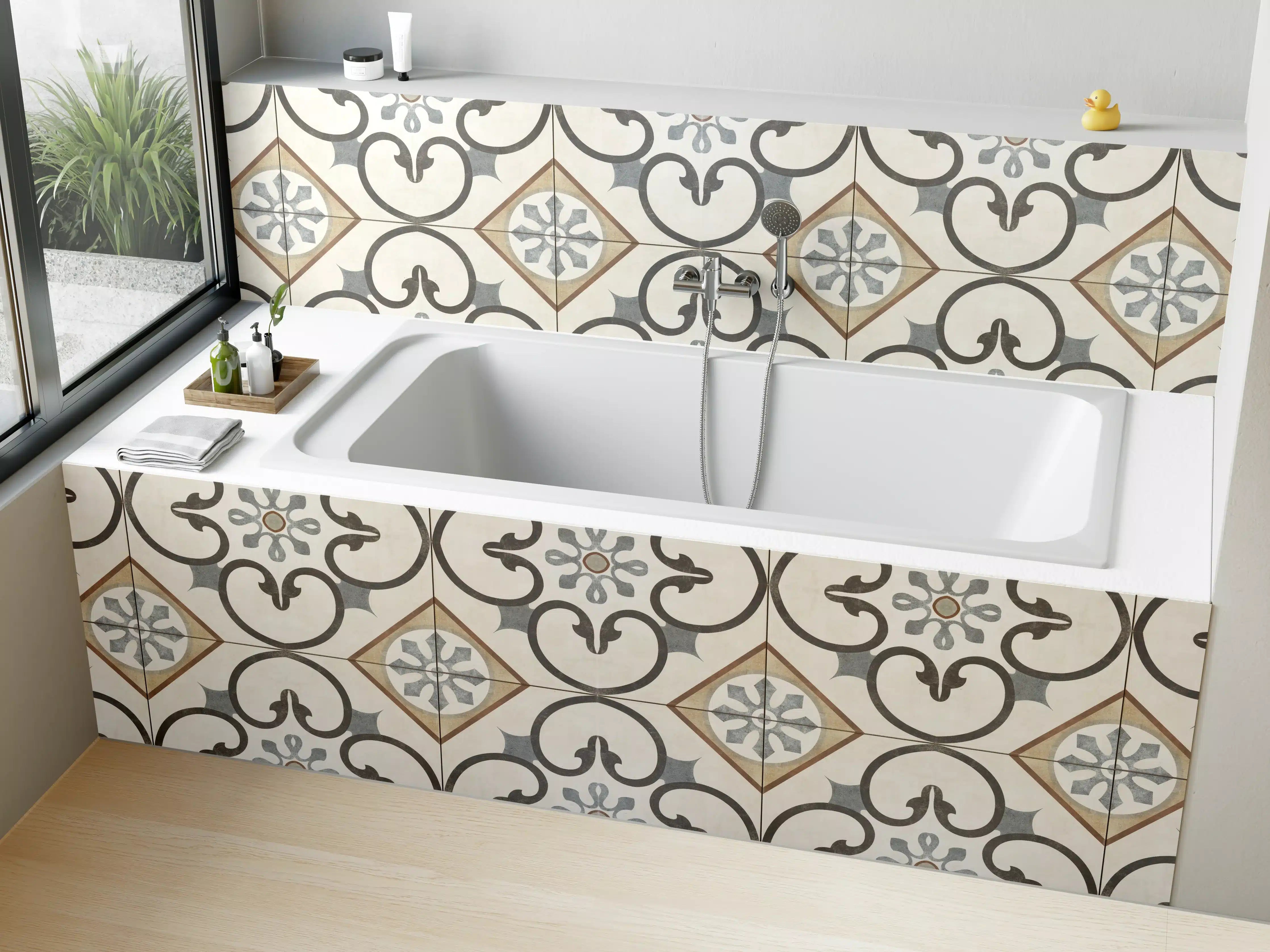 Badewannen-Rückwand - Nahtlose beige graue Fliesen