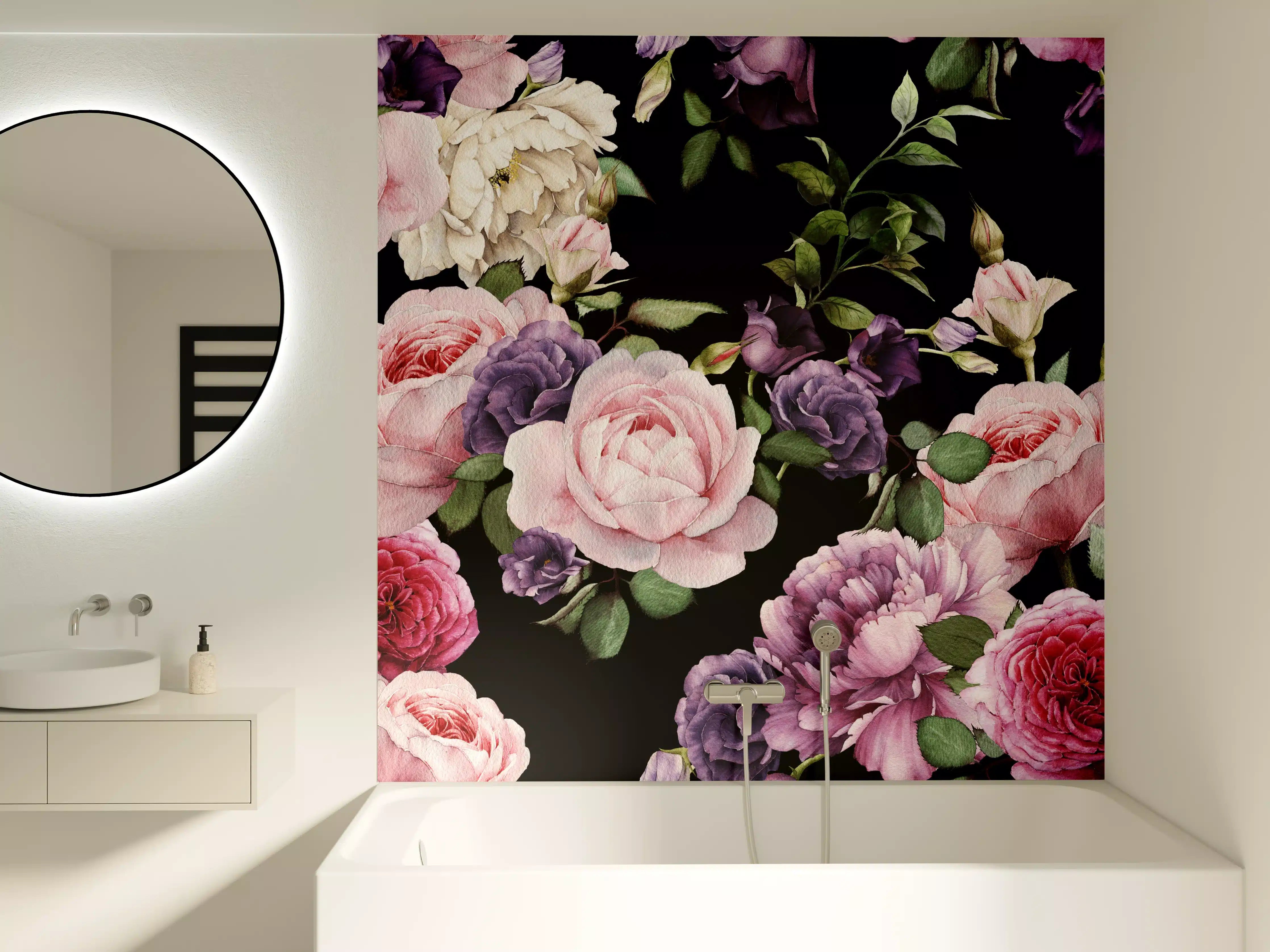 Badewannen-Rückwand - Nahtloses florales Muster mit Rosen