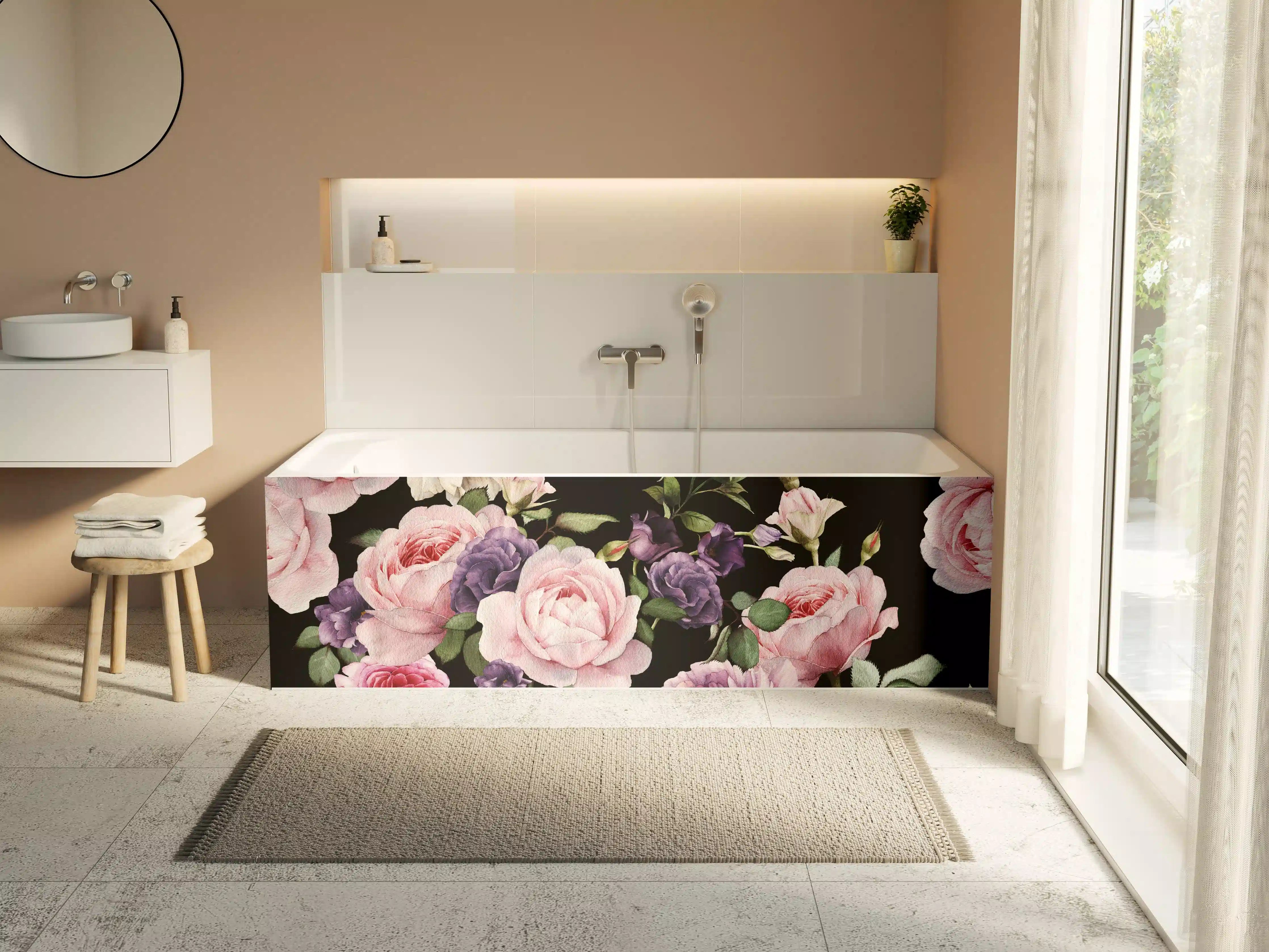 Badewannen-Rückwand - Nahtloses florales Muster mit Rosen