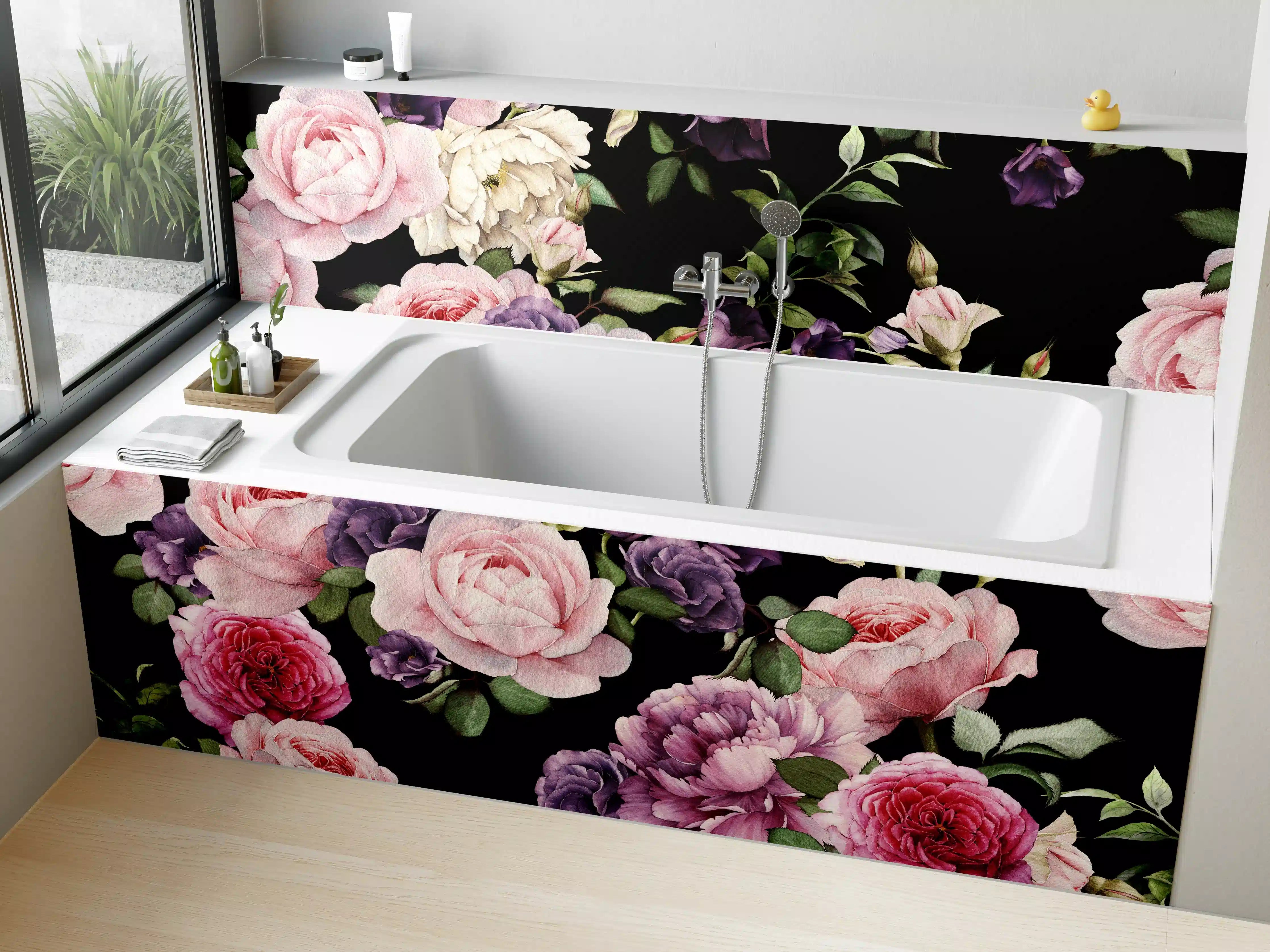 Badewannen-Rückwand - Nahtloses florales Muster mit Rosen