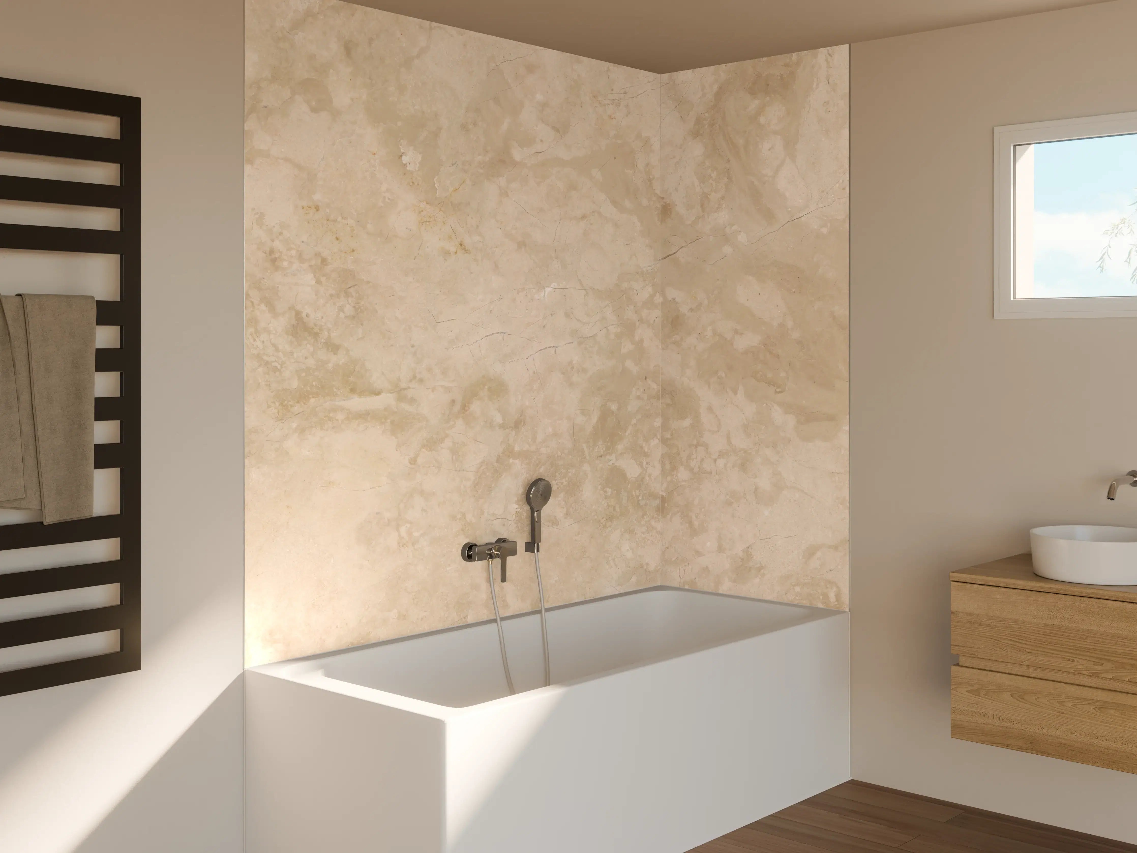 Badewannen-Rückwand - Natürliche Beige Marmor Textur