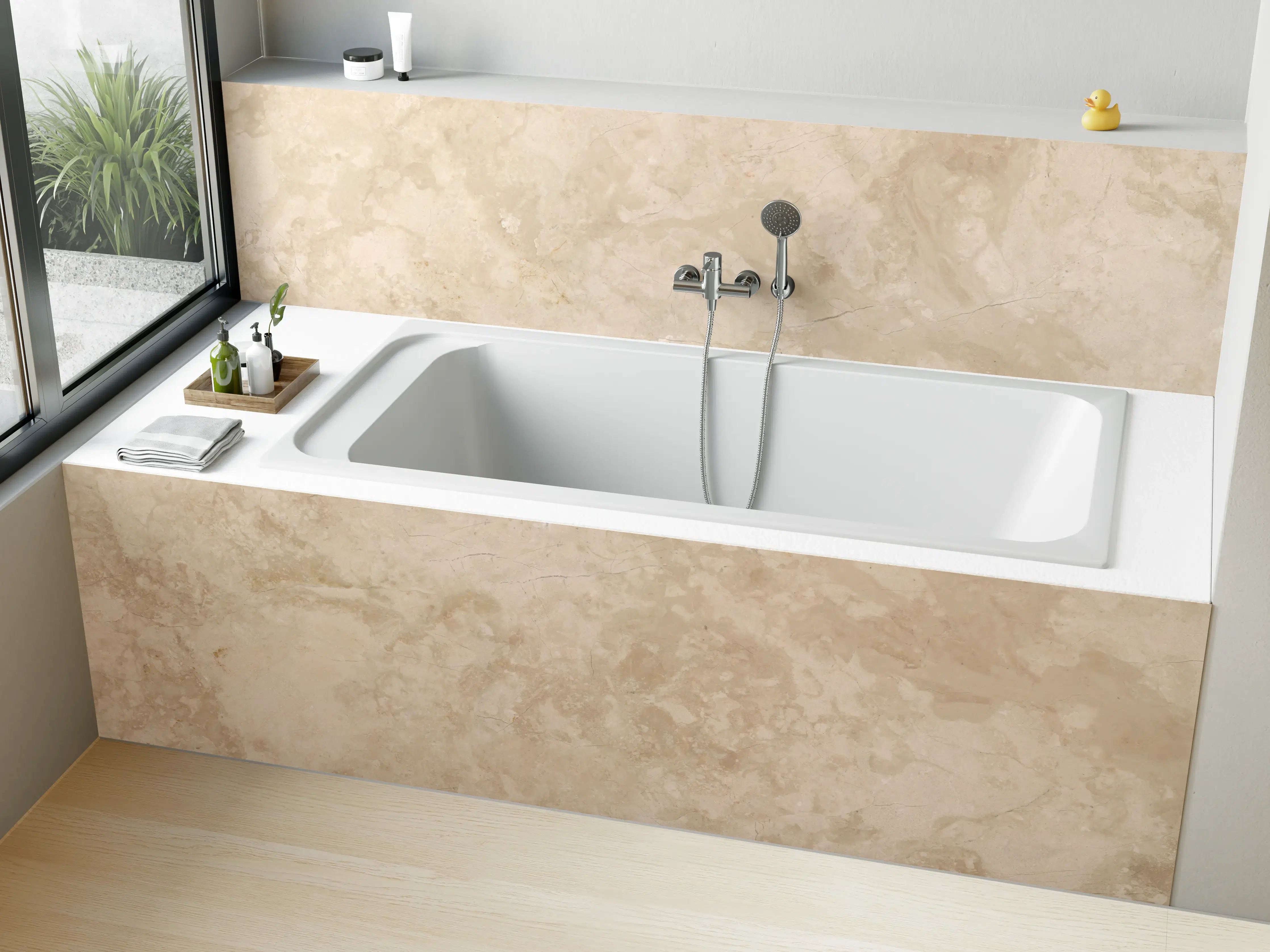 Badewannen-Rückwand - Natürliche Beige Marmor Textur