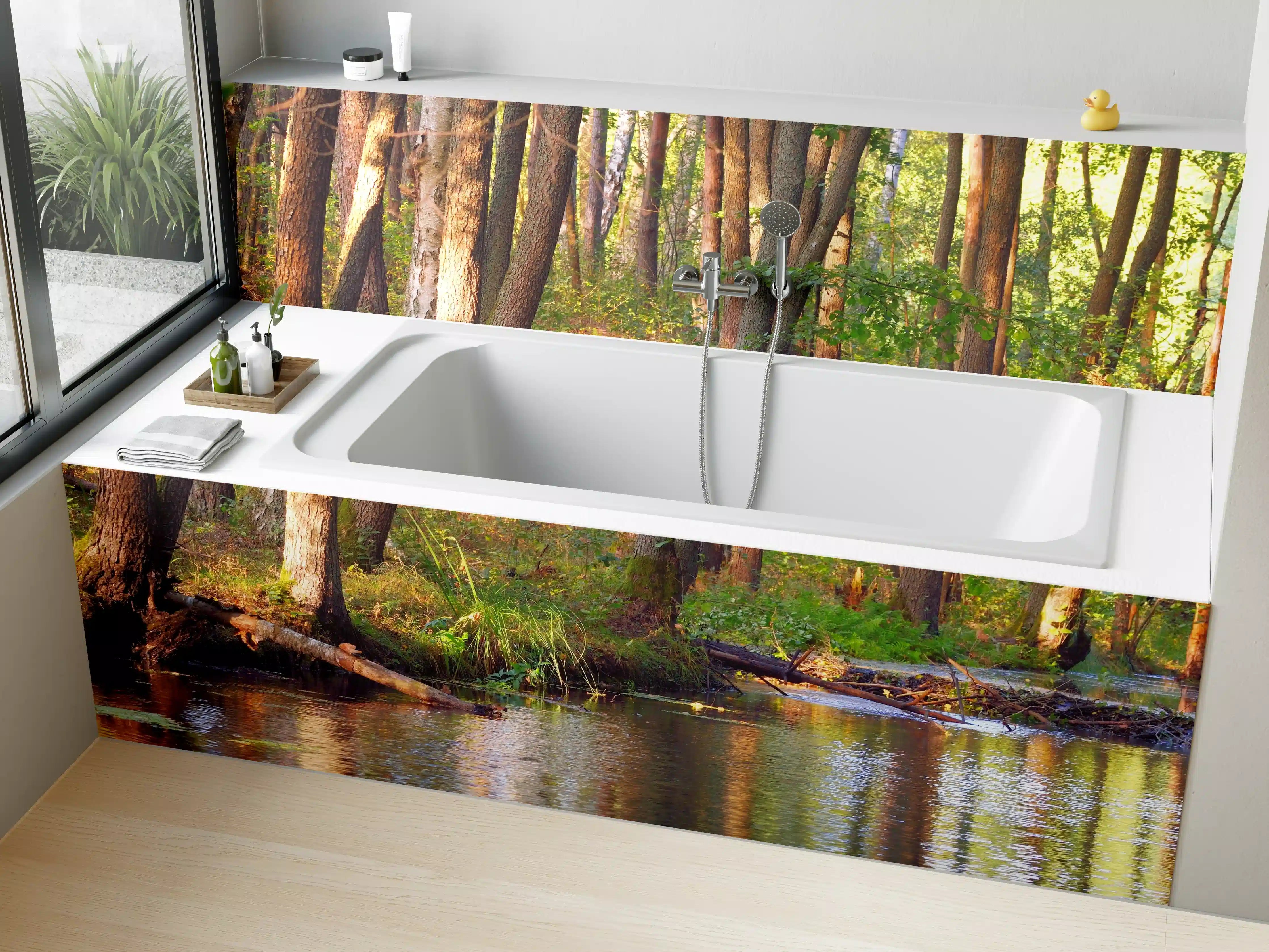 Badewannen-Rückwand - Natürliche Flusslandschaft mit Baumreflexionen