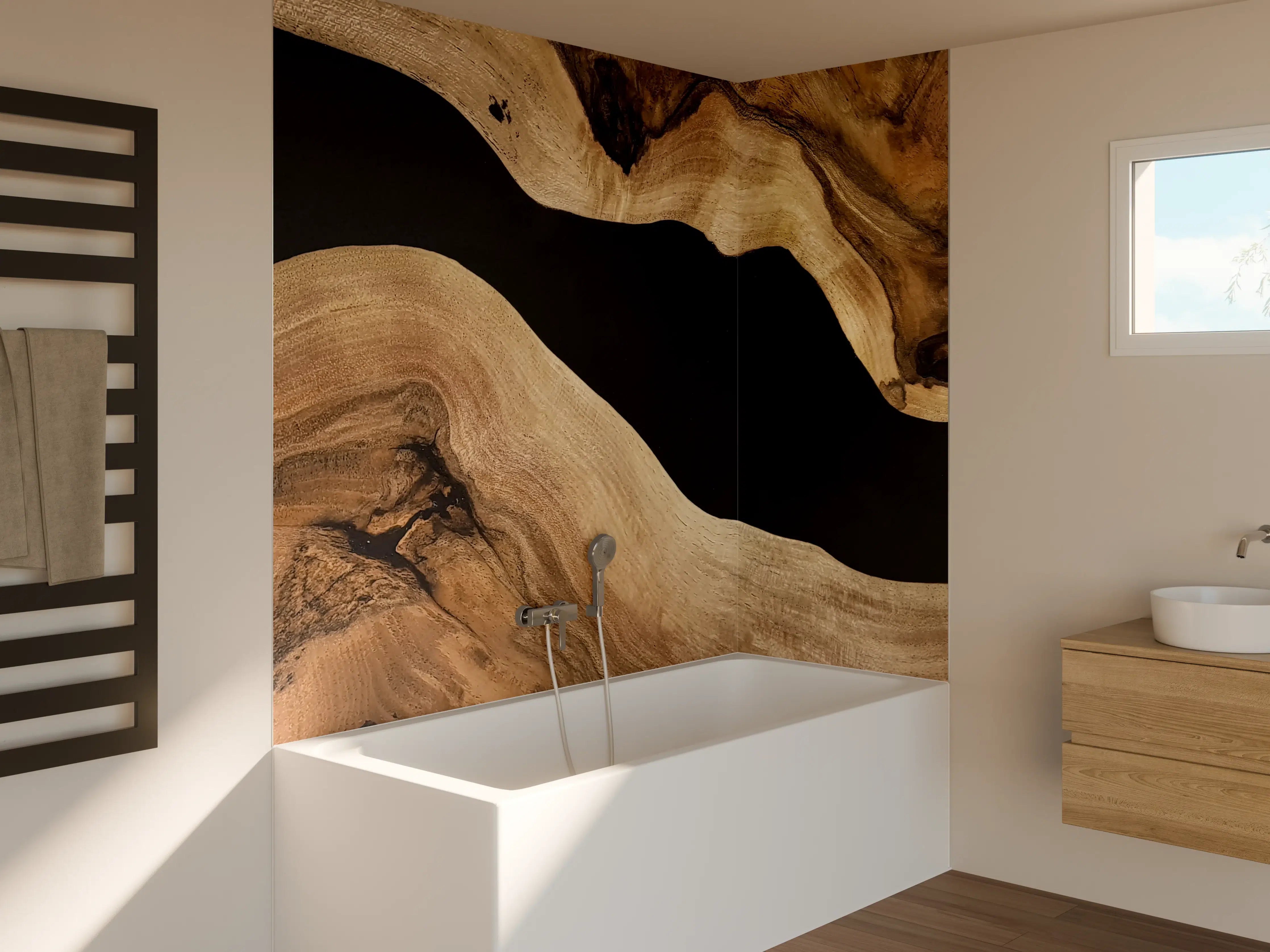 Badewannen-Rückwand - Natürliche Holzstruktur-Dekoration