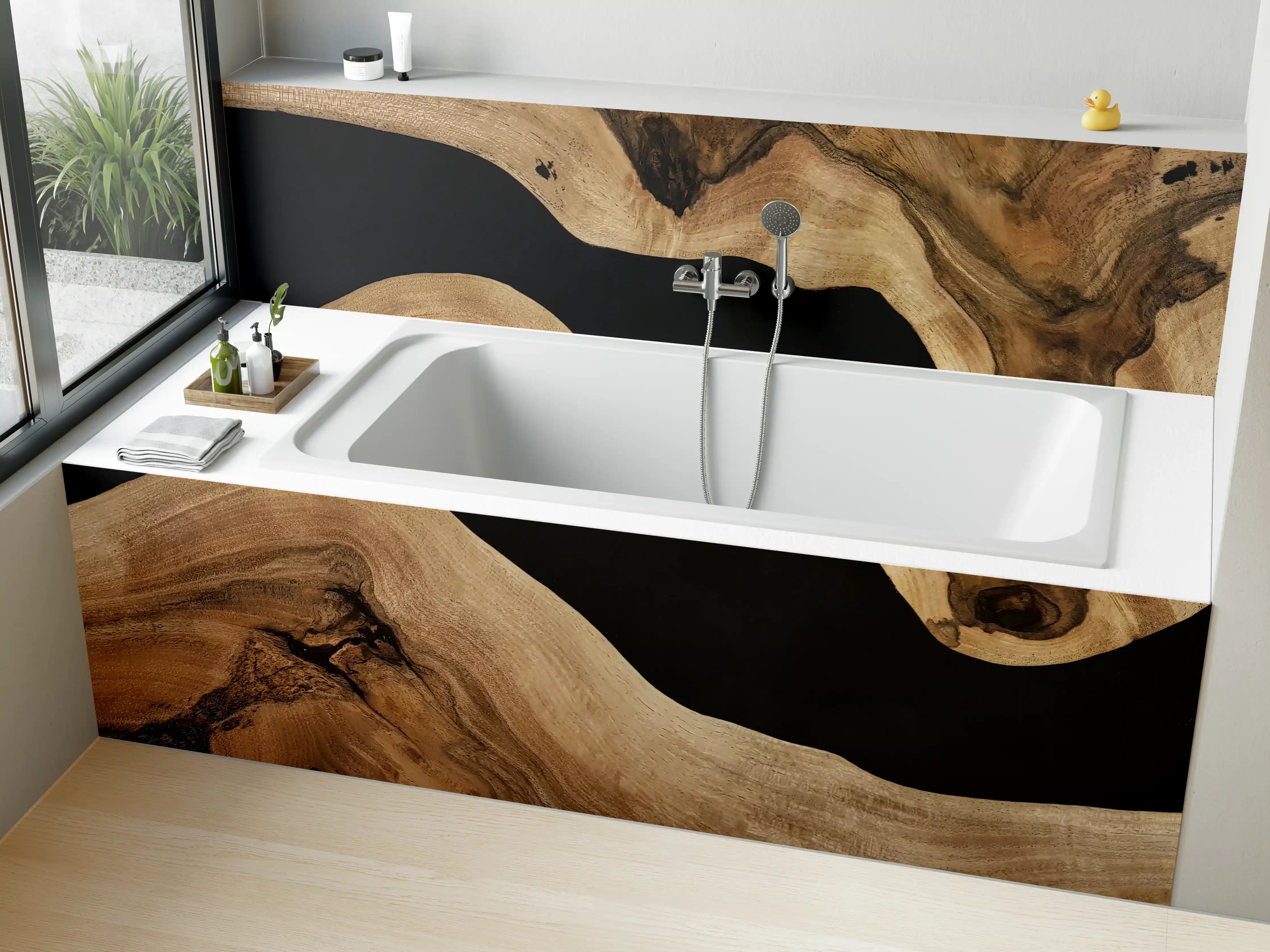 Badewannen-Rückwand - Natürliche Holzstruktur-Dekoration