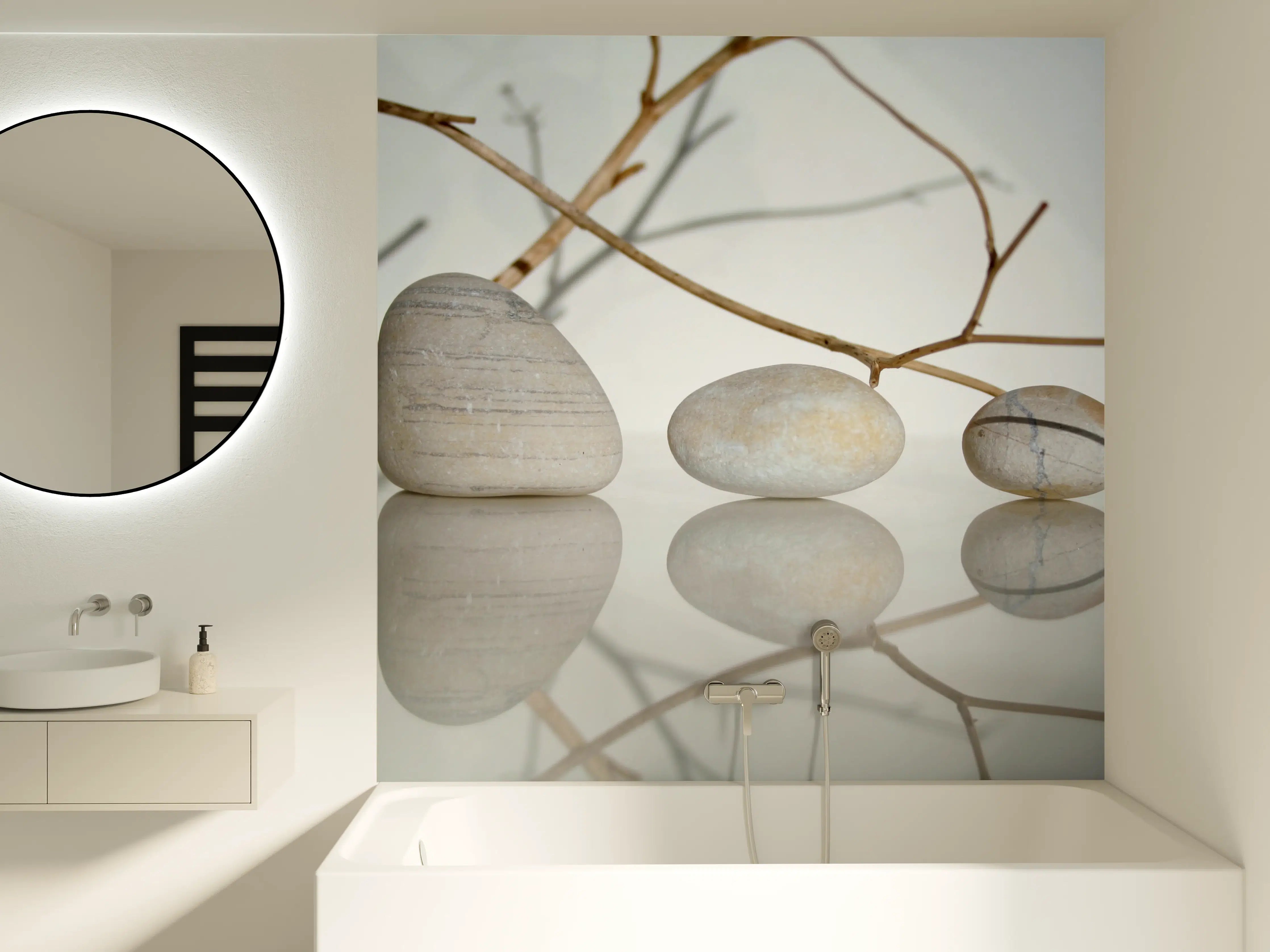 Badewannen-Rückwand - Natürliche Steine mit Zweig