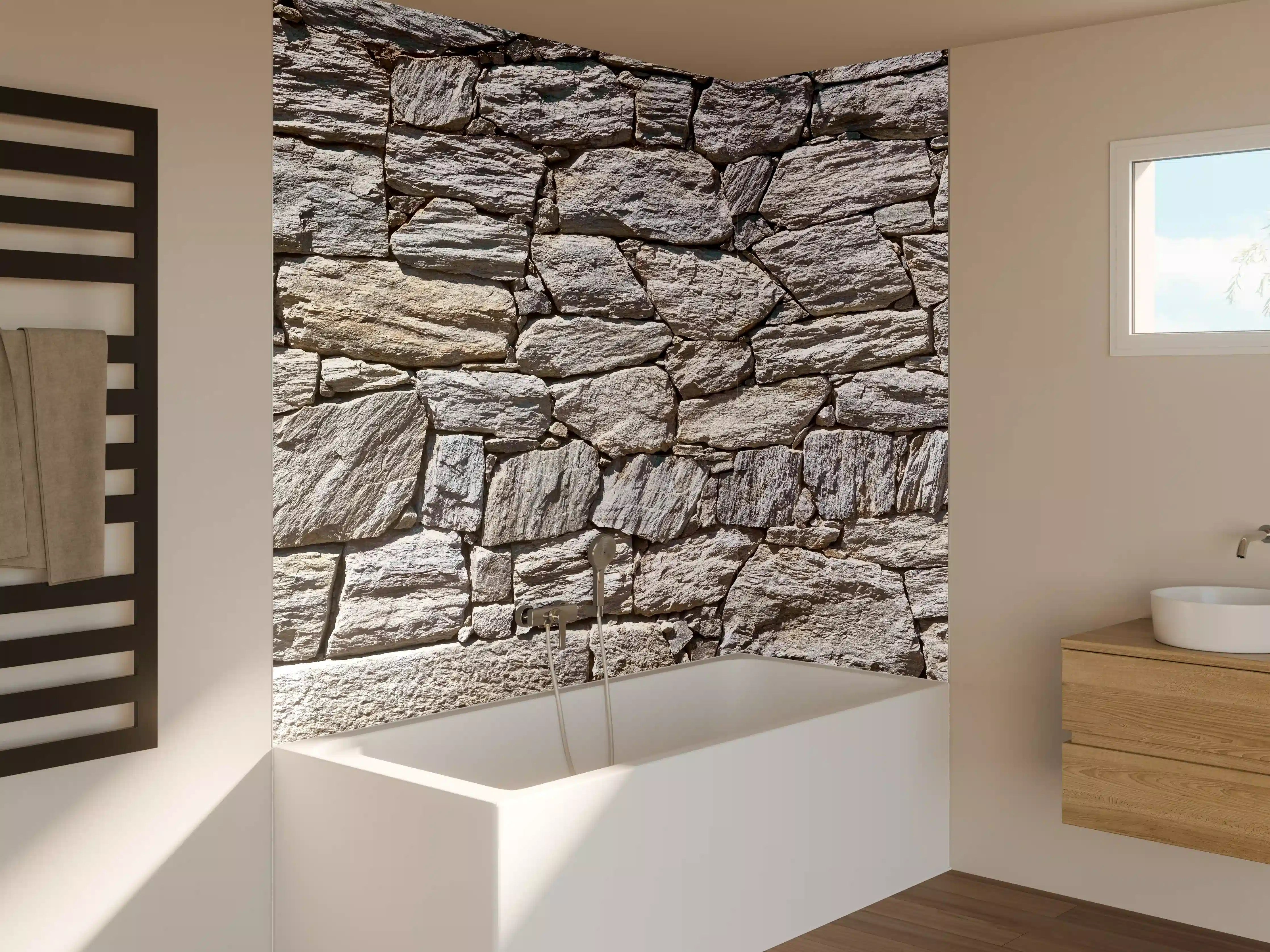Badewannen-Rückwand - Natürliche Steinmauer