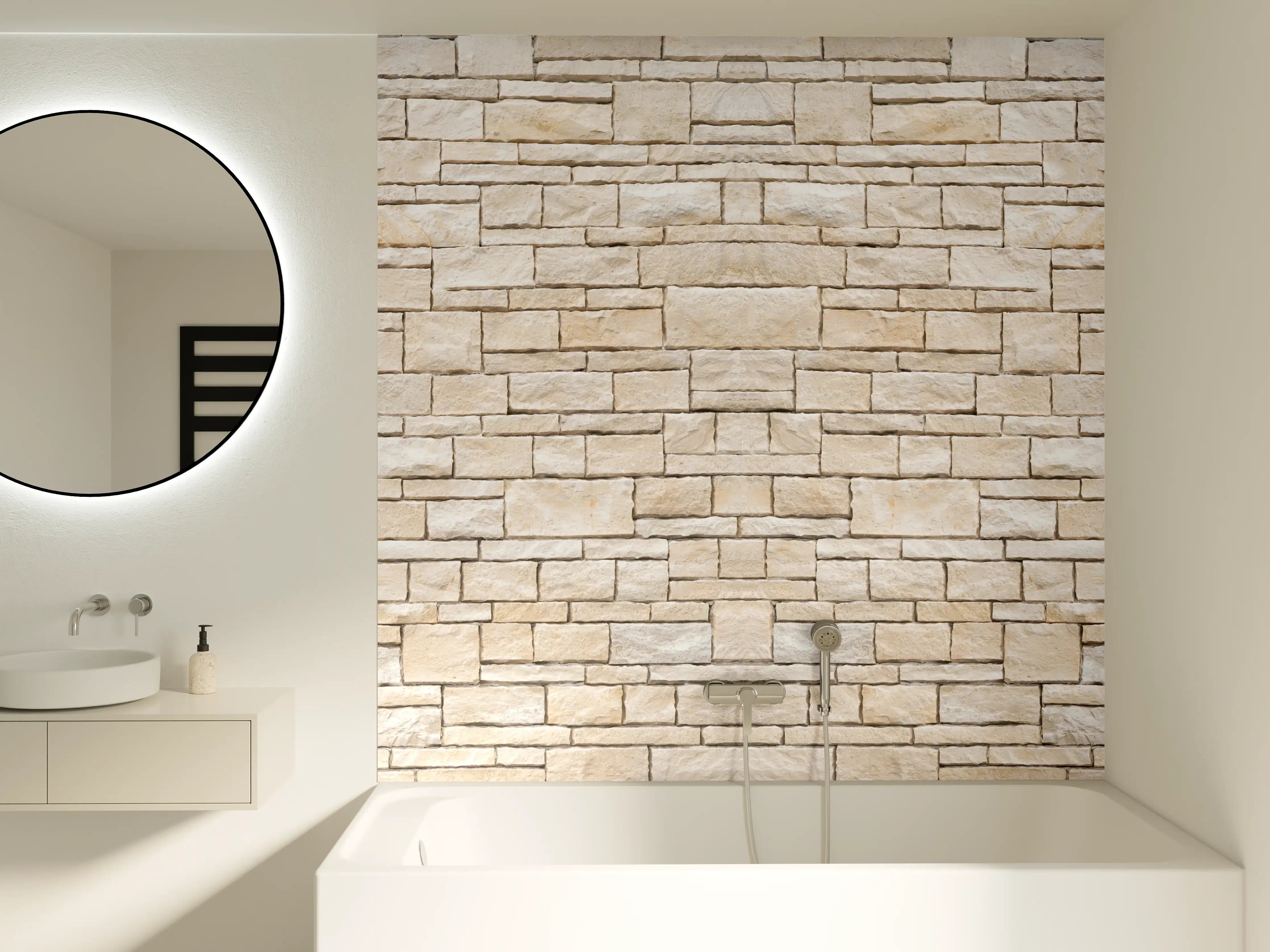 Badewannen-Rückwand - Natürliche beige Ziegelwand