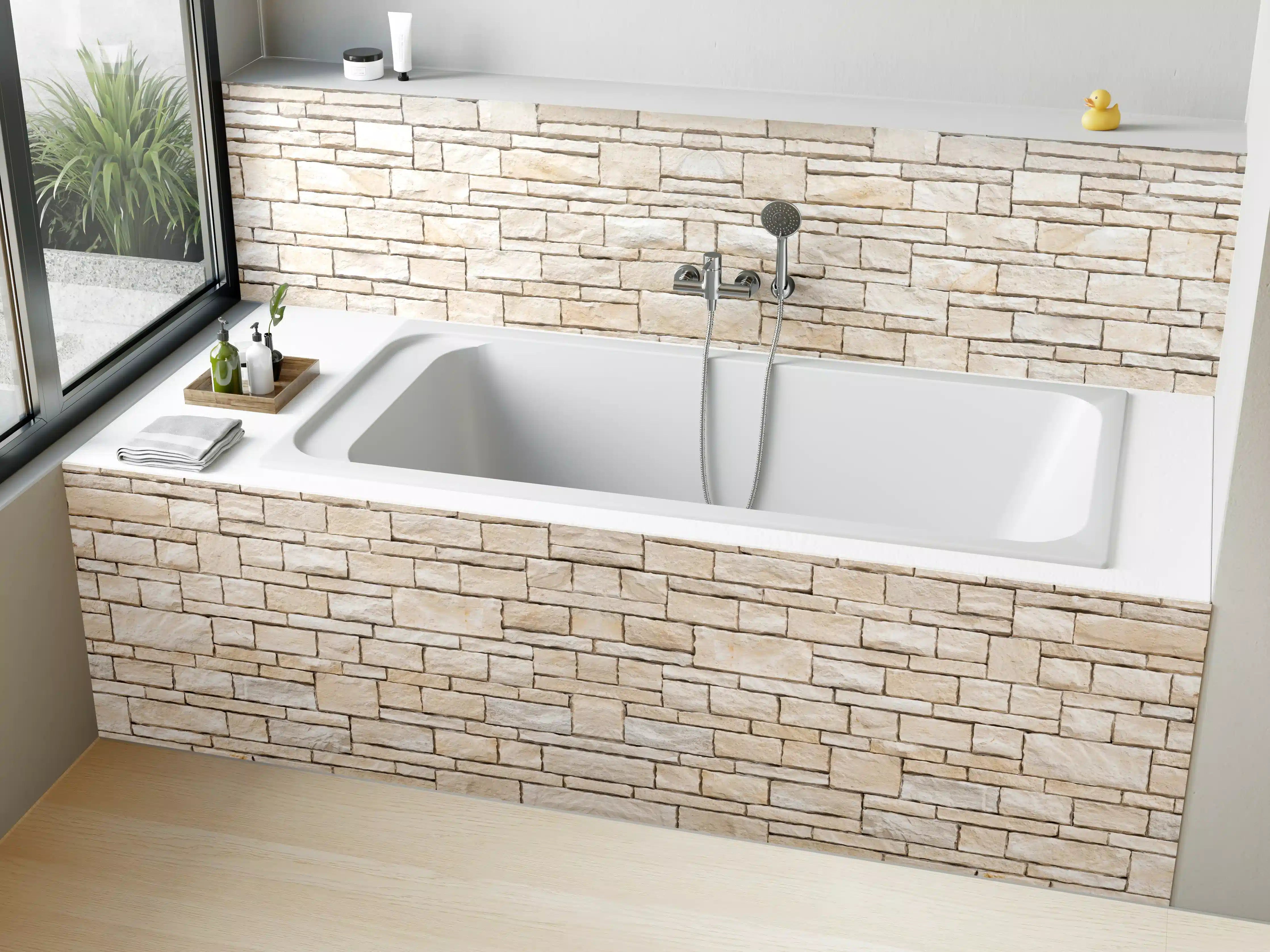 Badewannen-Rückwand - Natürliche beige Ziegelwand