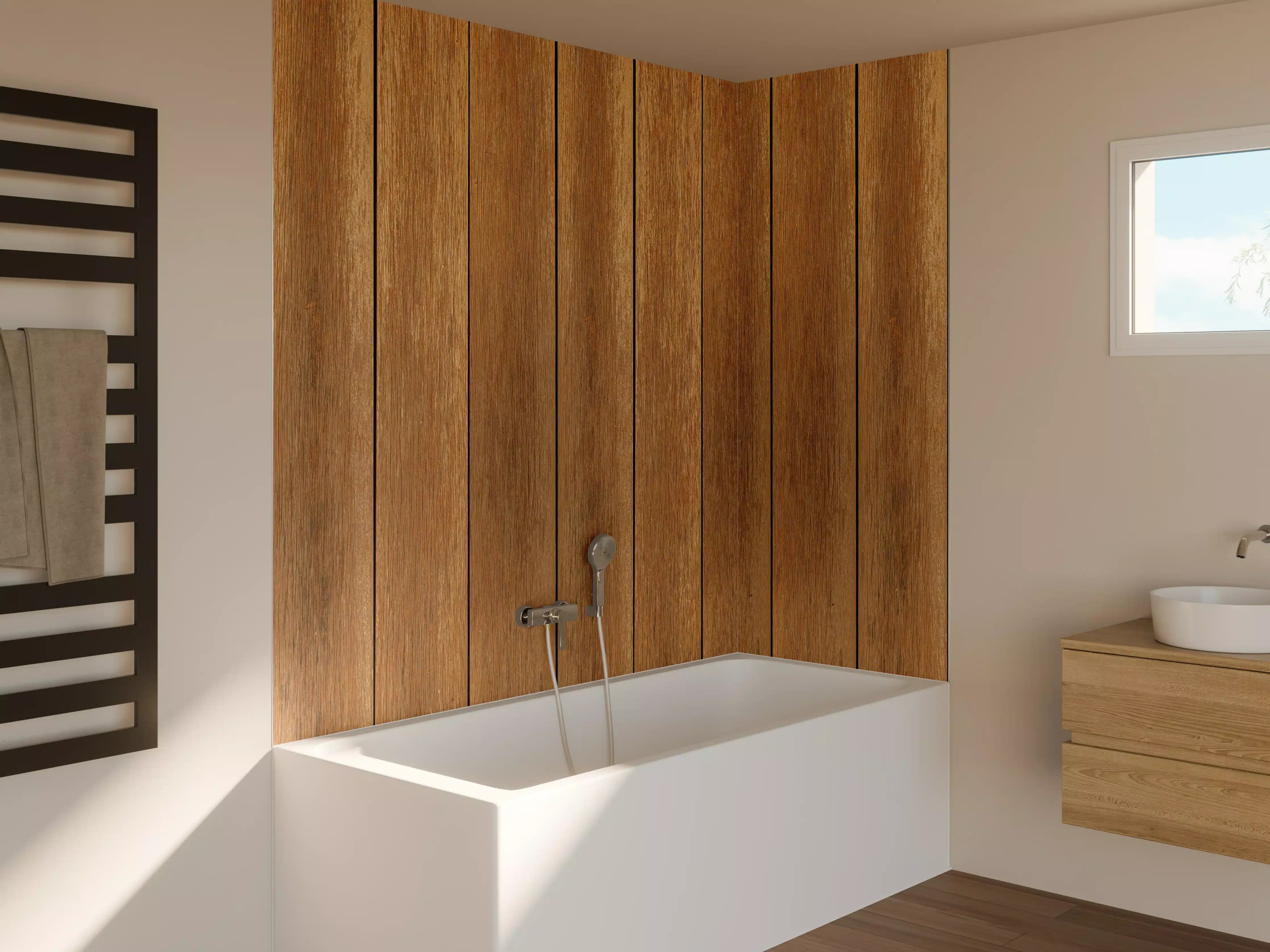 Badewannen-Rückwand - Natürliche satte bräunliche Holzplanken