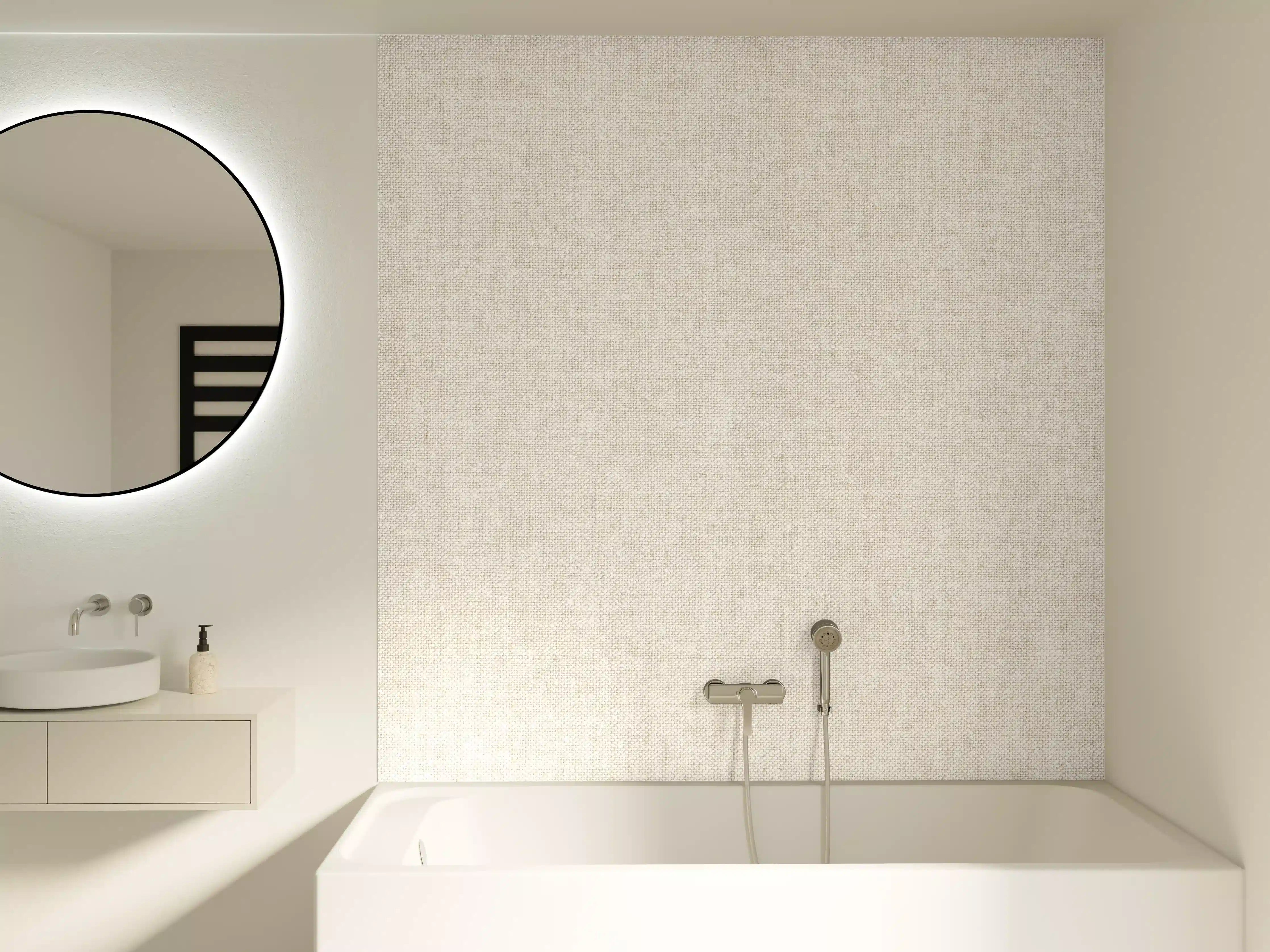 Badewannen-Rückwand - Naturbelassene Stofftextur in Grau-Beige