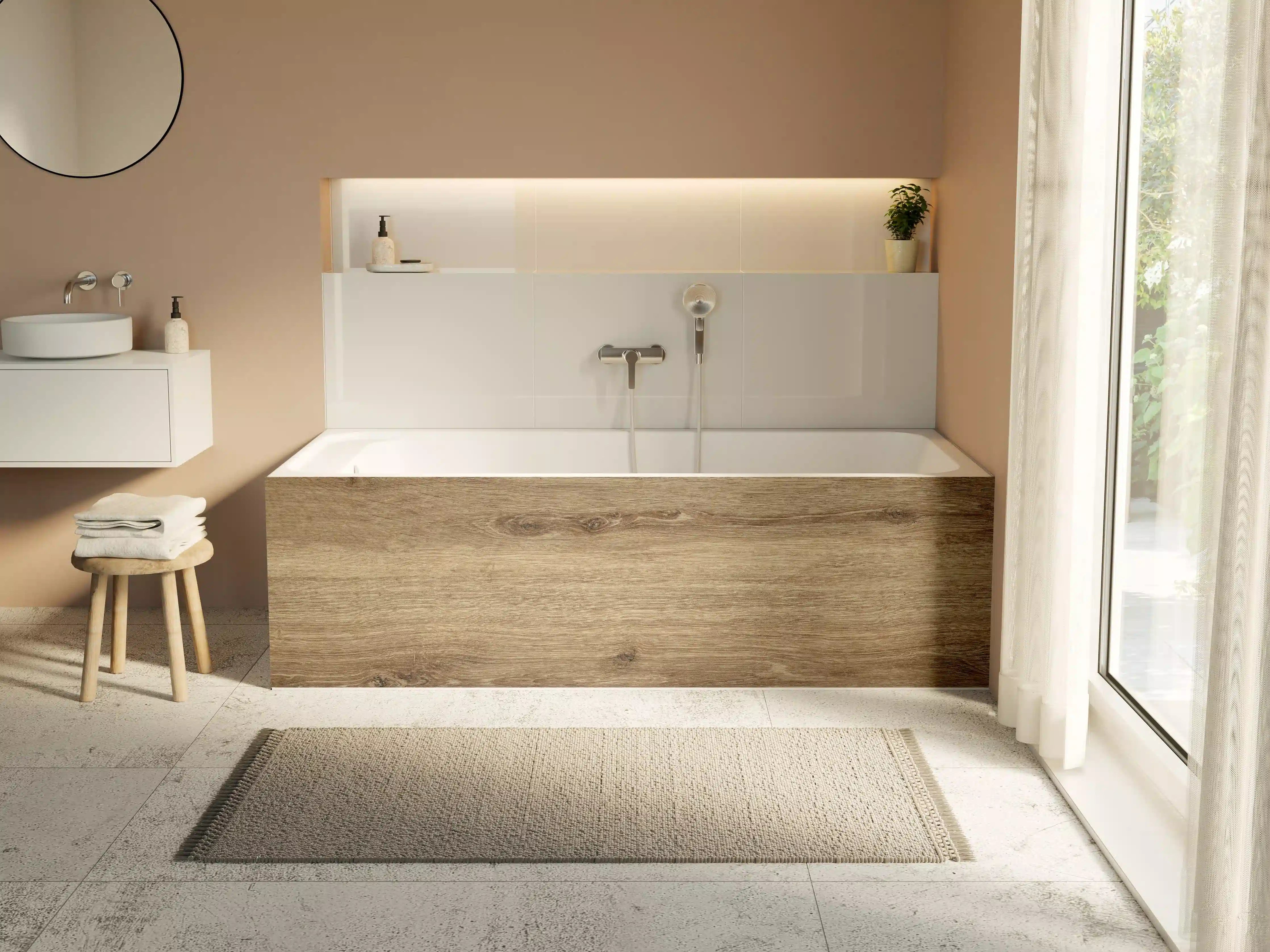 Badewannen-Rückwand - Naturbraune Altholztextur 1