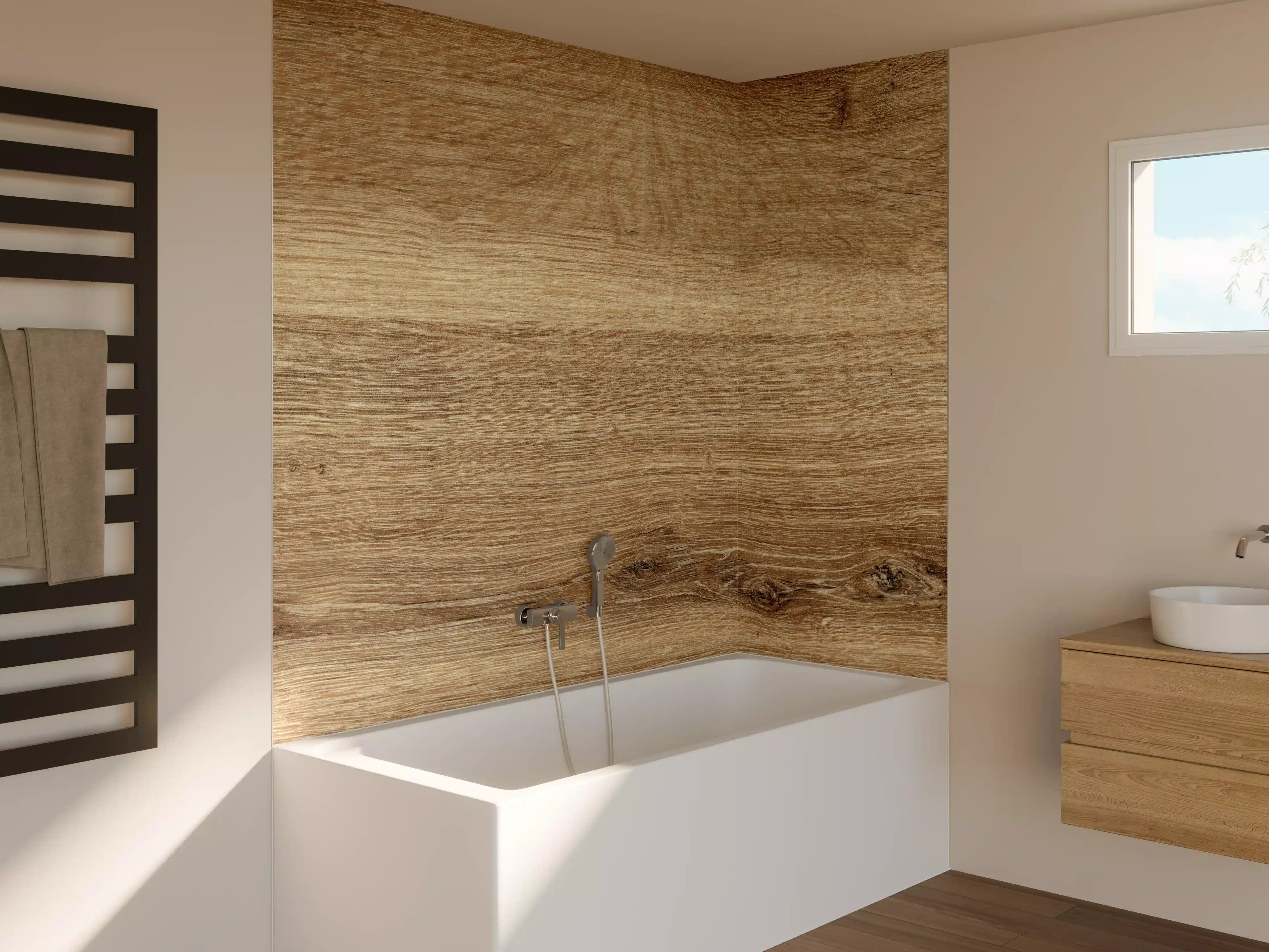 Badewannen-Rückwand - Naturbraune Altholztextur 2