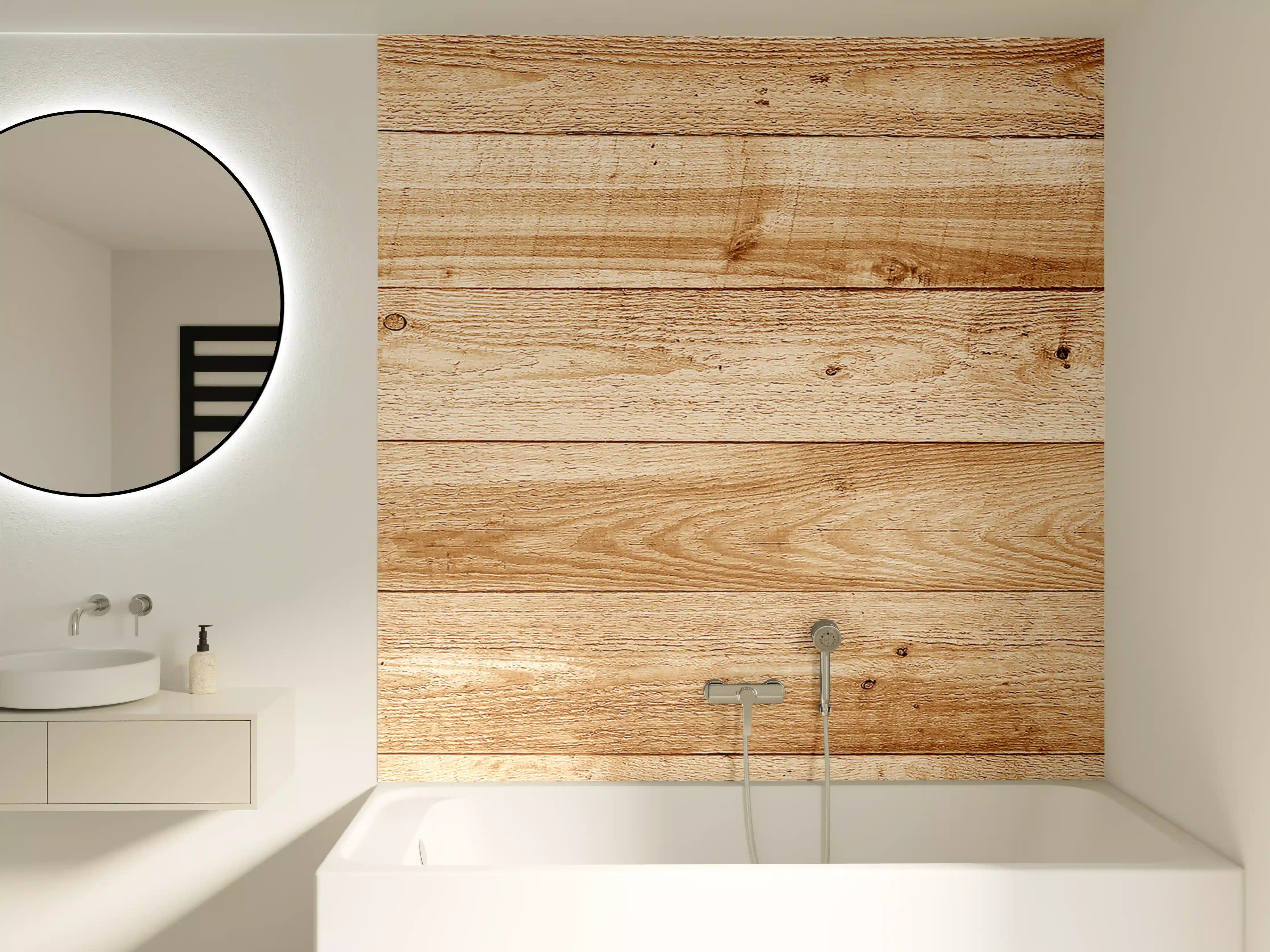 Badewannen-Rückwand - Naturholz-Oberfläche mit Blättern
