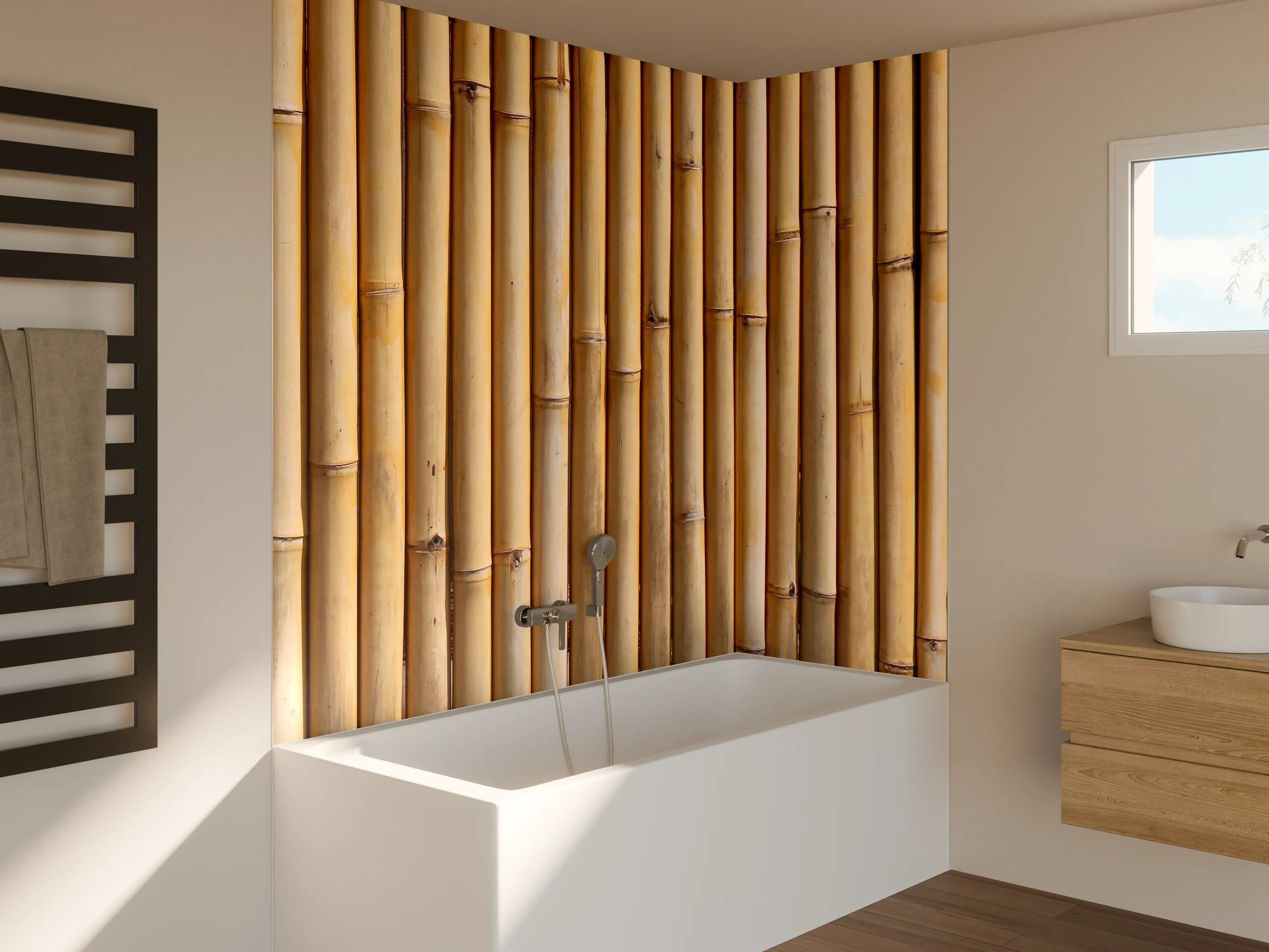 Badewannen-Rückwand - Naturholz-Optik in warmen Brauntönen