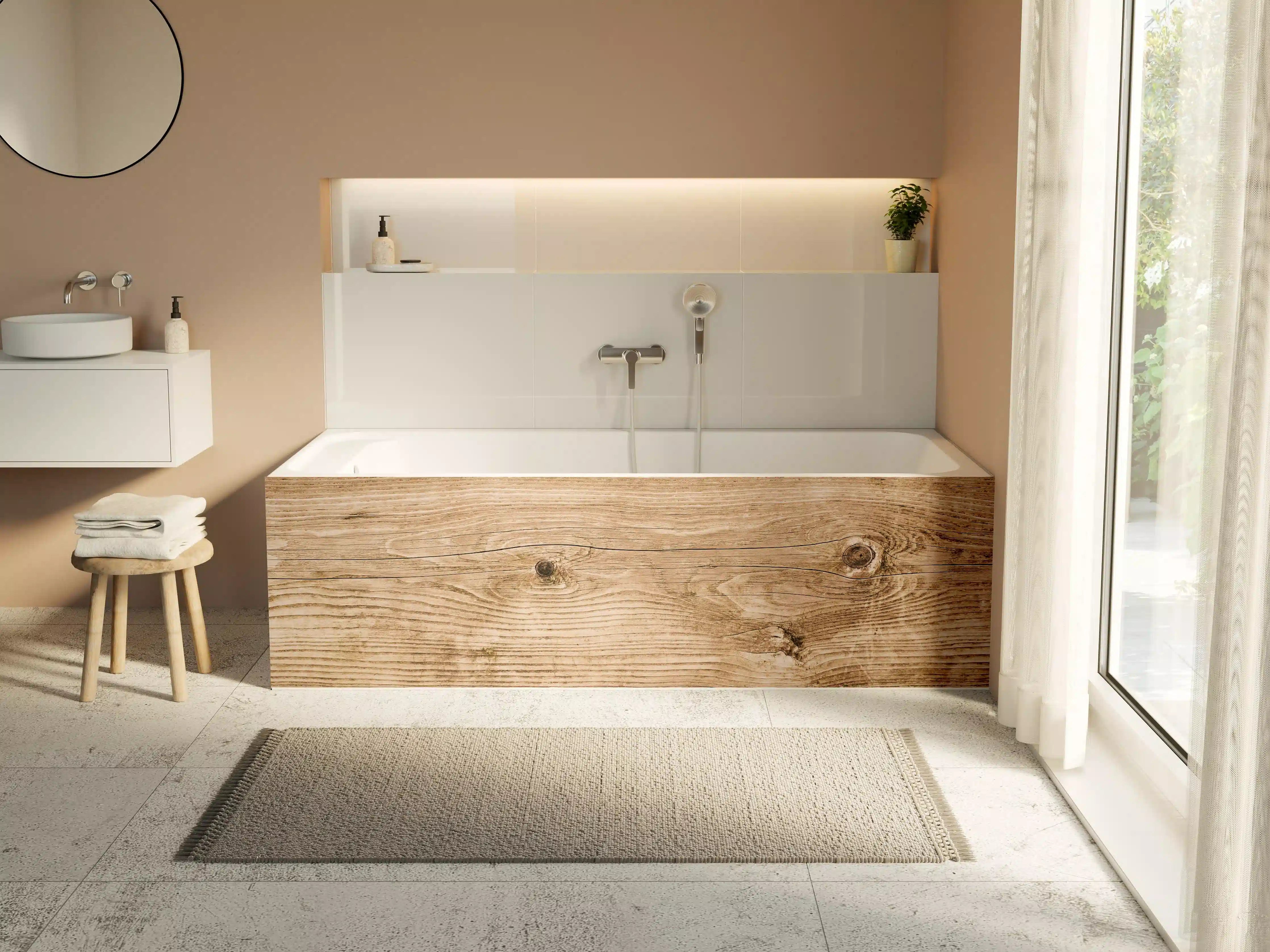 Badewannen-Rückwand - Naturholz-Optik mit Kerben und Maserung