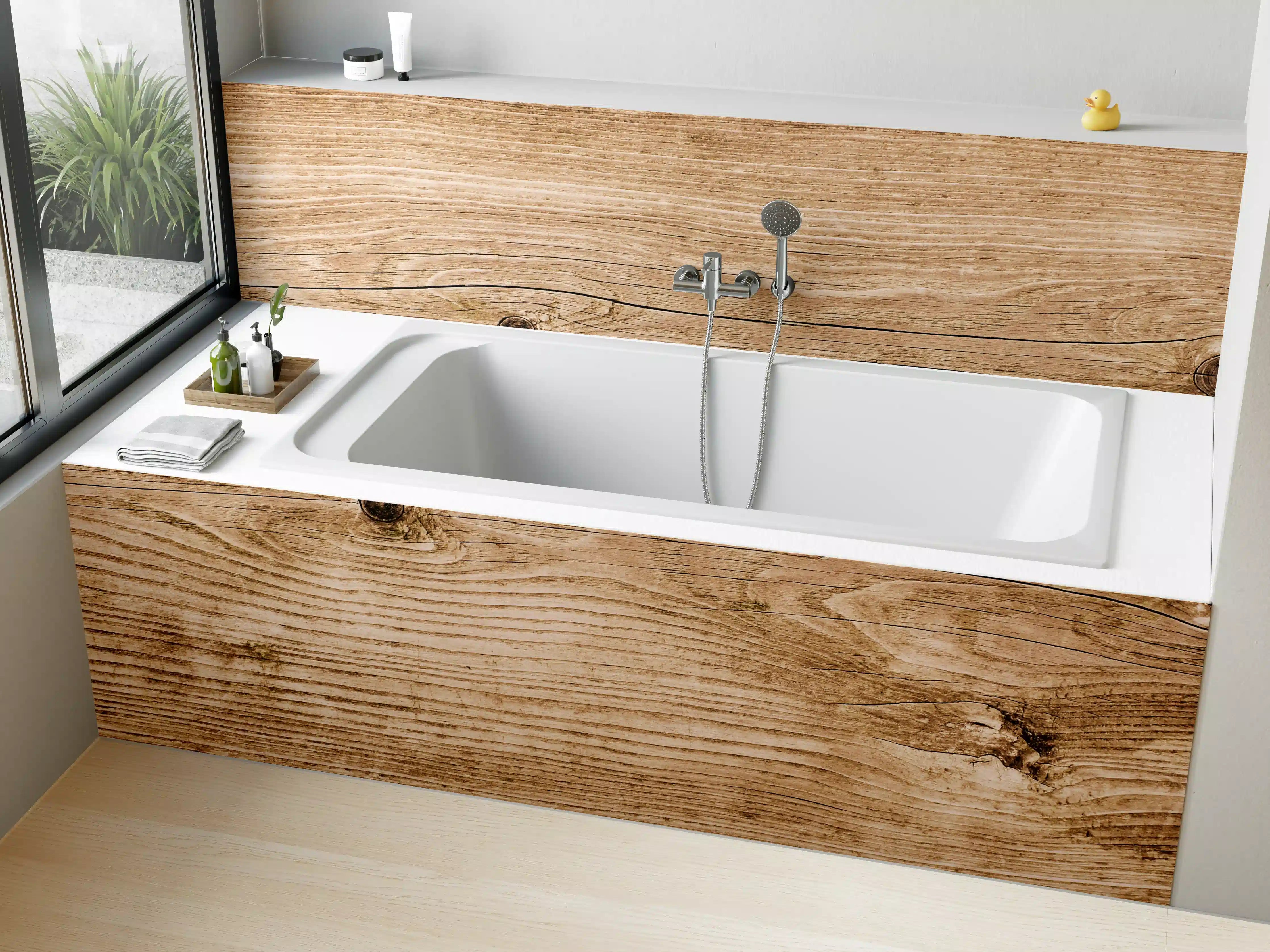 Badewannen-Rückwand - Naturholz-Optik mit Kerben und Maserung