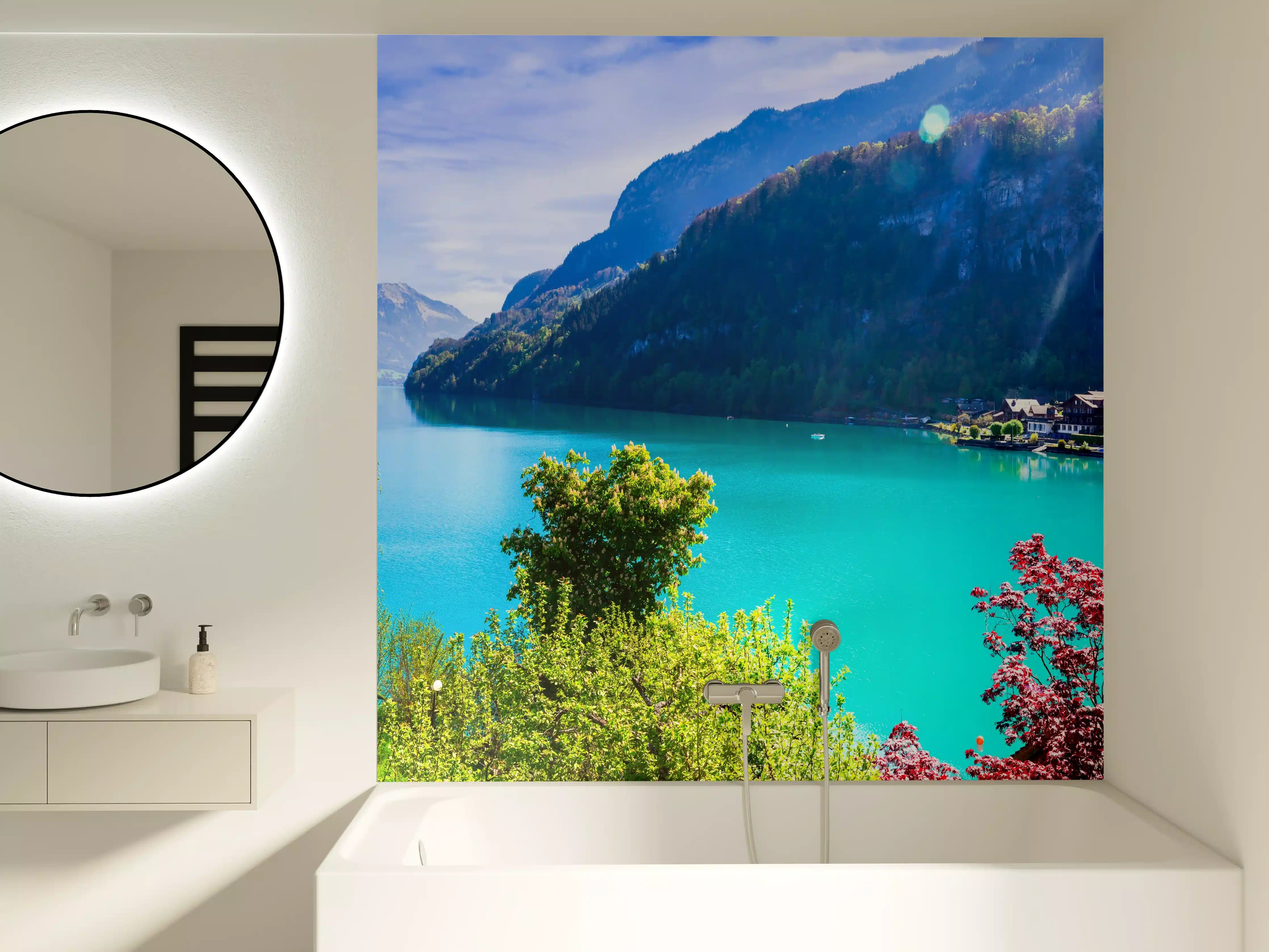 Badewannen-Rückwand - Naturkulisse des Brienzersees - Schweiz