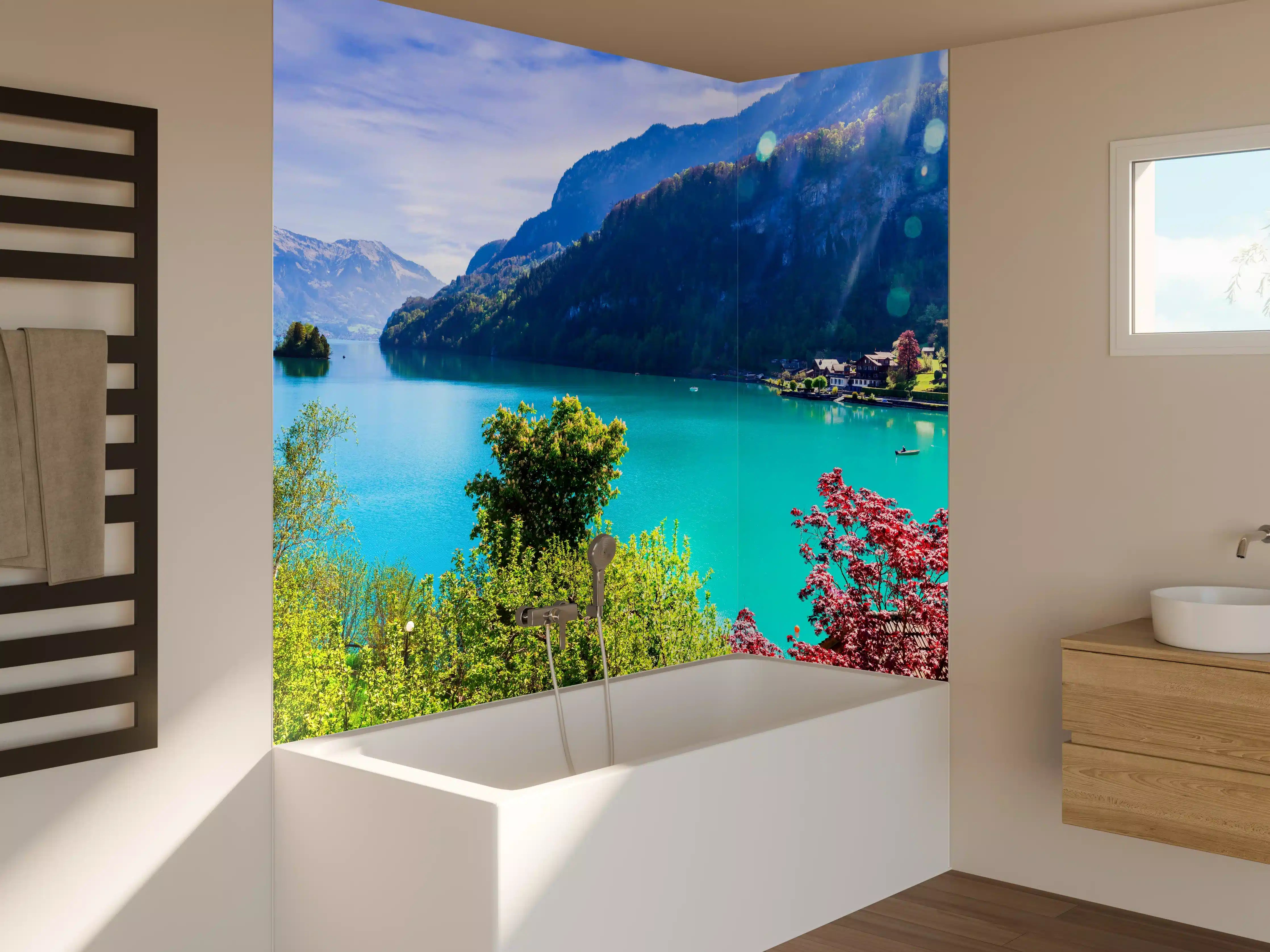 Badewannen-Rückwand - Naturkulisse des Brienzersees - Schweiz