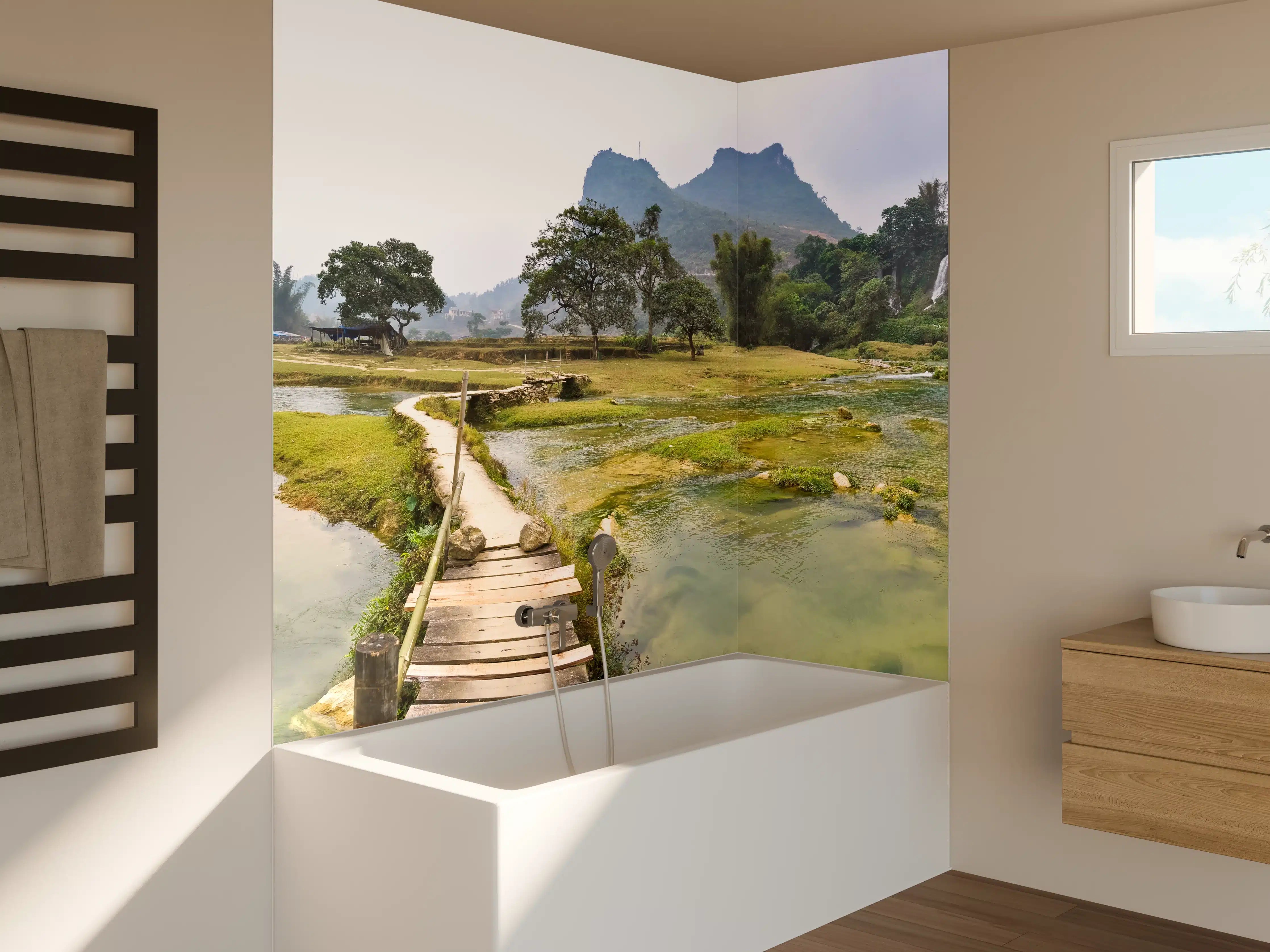 Badewannen-Rückwand - Naturparadies mit Wasserfällen und Wald