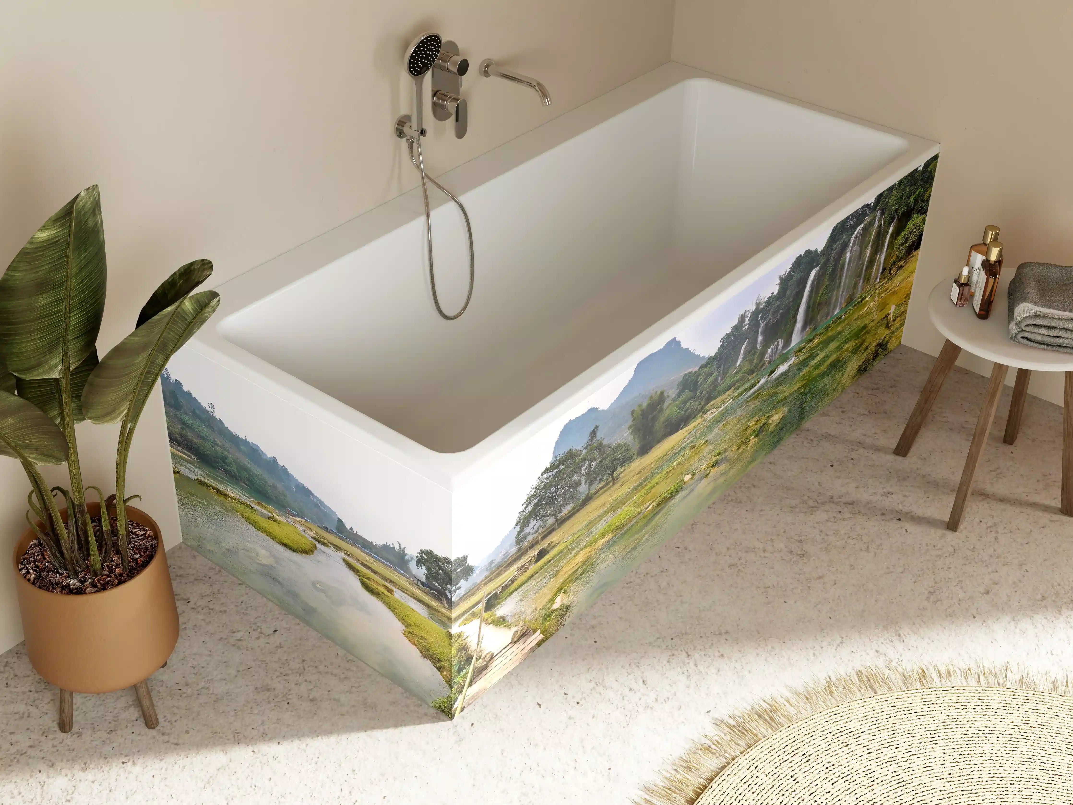 Badewannen-Rückwand - Naturparadies mit Wasserfällen und Wald