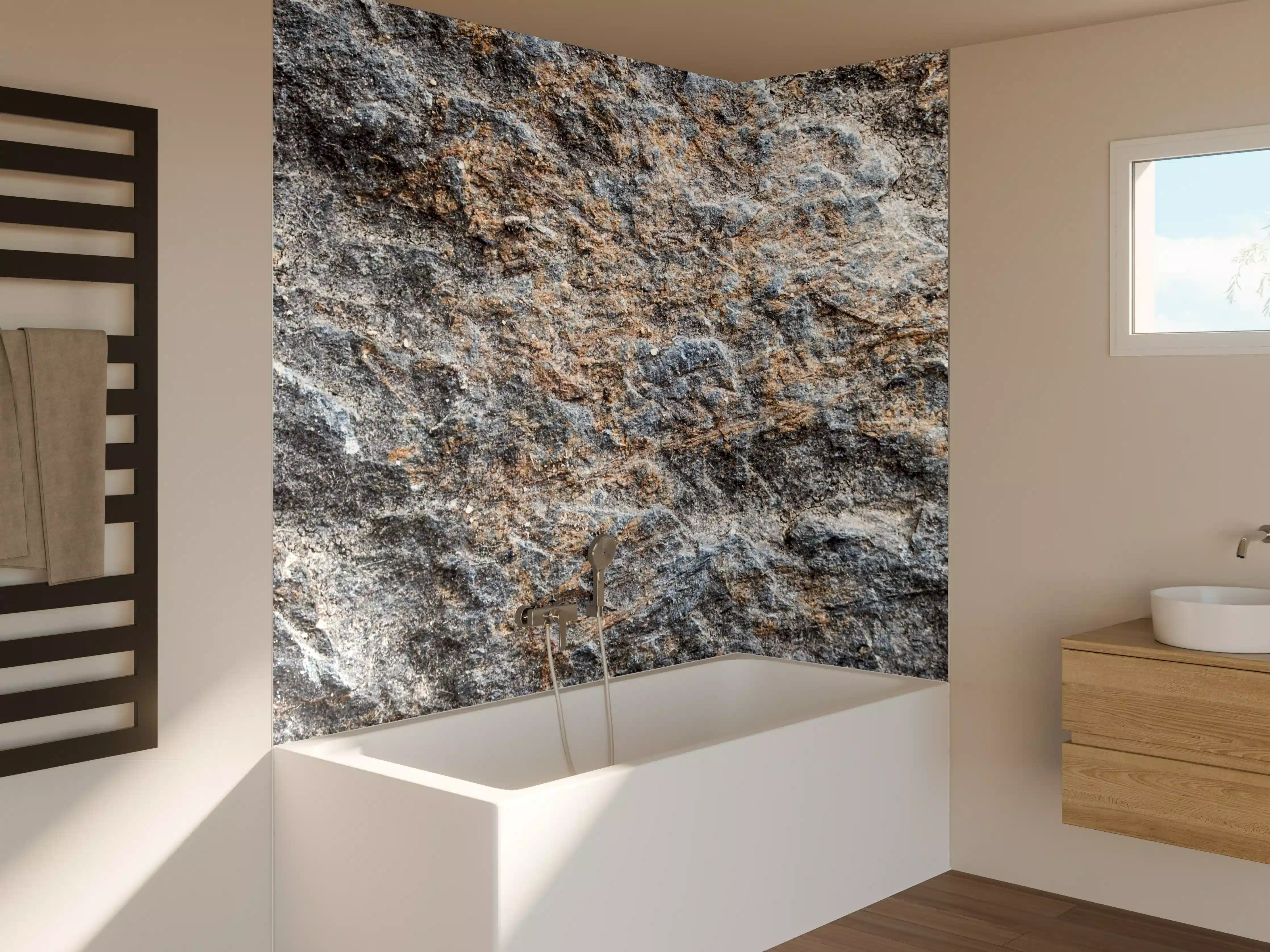 Badewannen-Rückwand - Naturstein-Textur in Grau