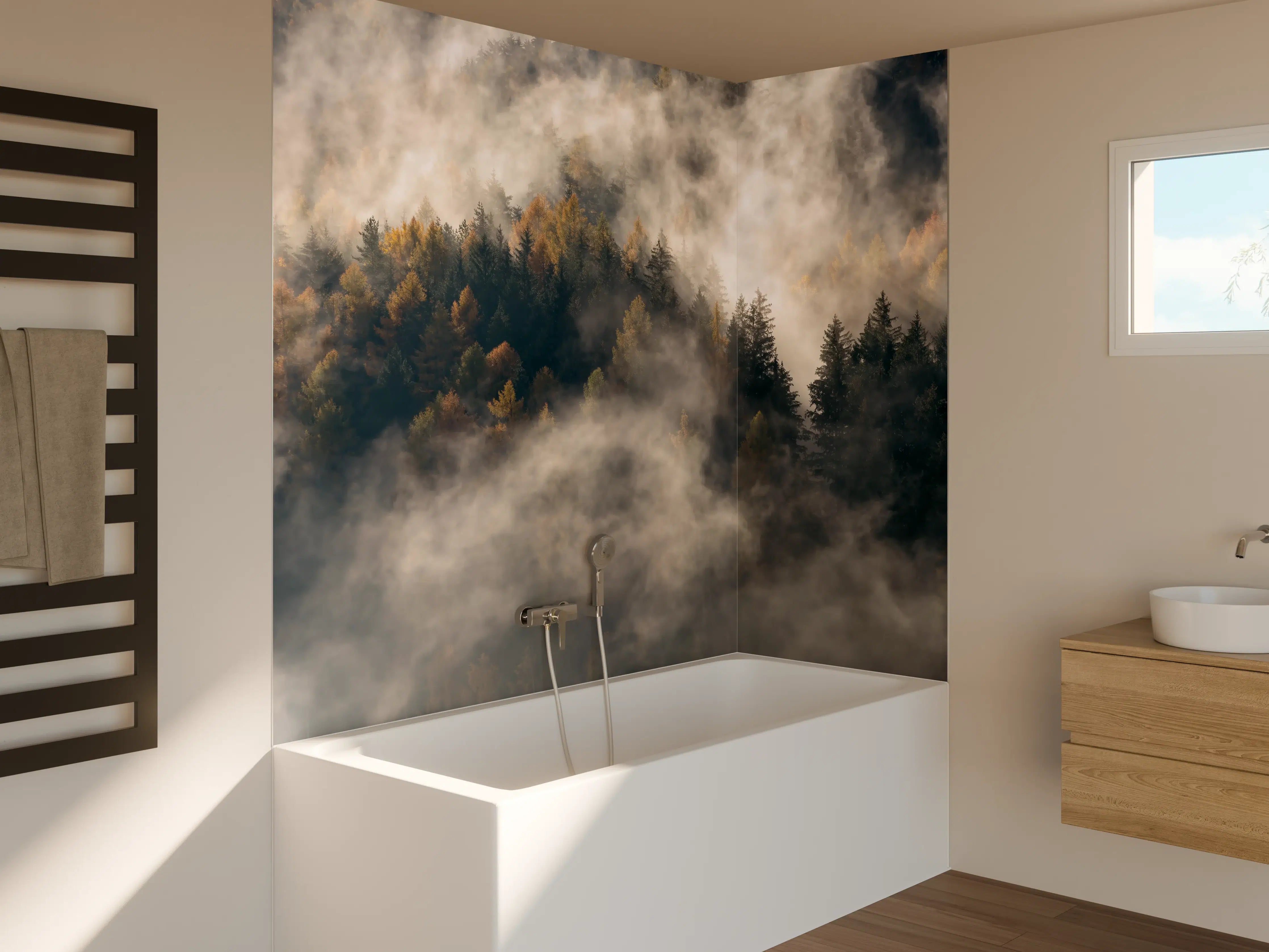 Badewannen-Rückwand - Nebel im Wald