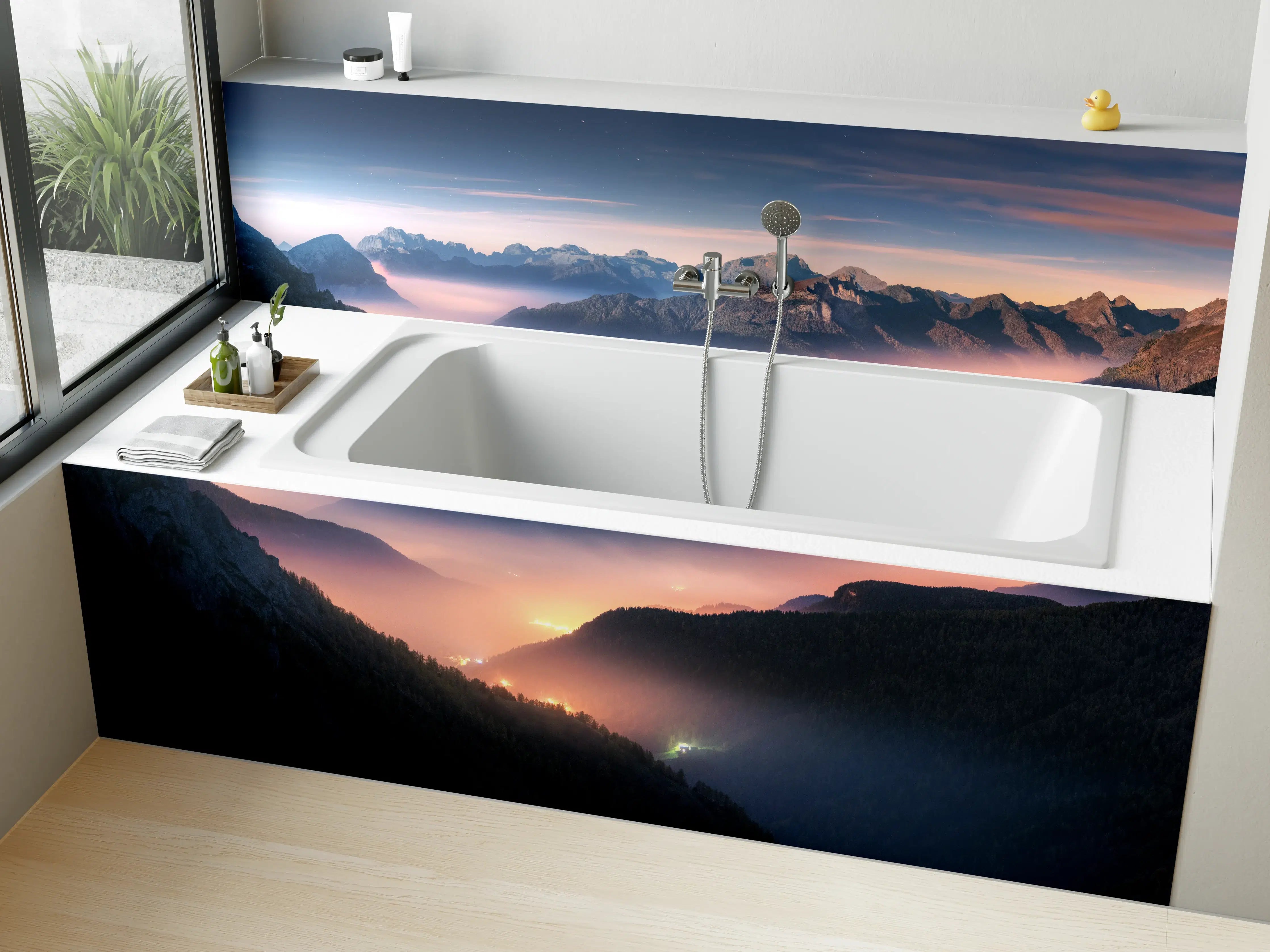 Badewannen-Rückwand - Nebliger Blick auf Dolomiten
