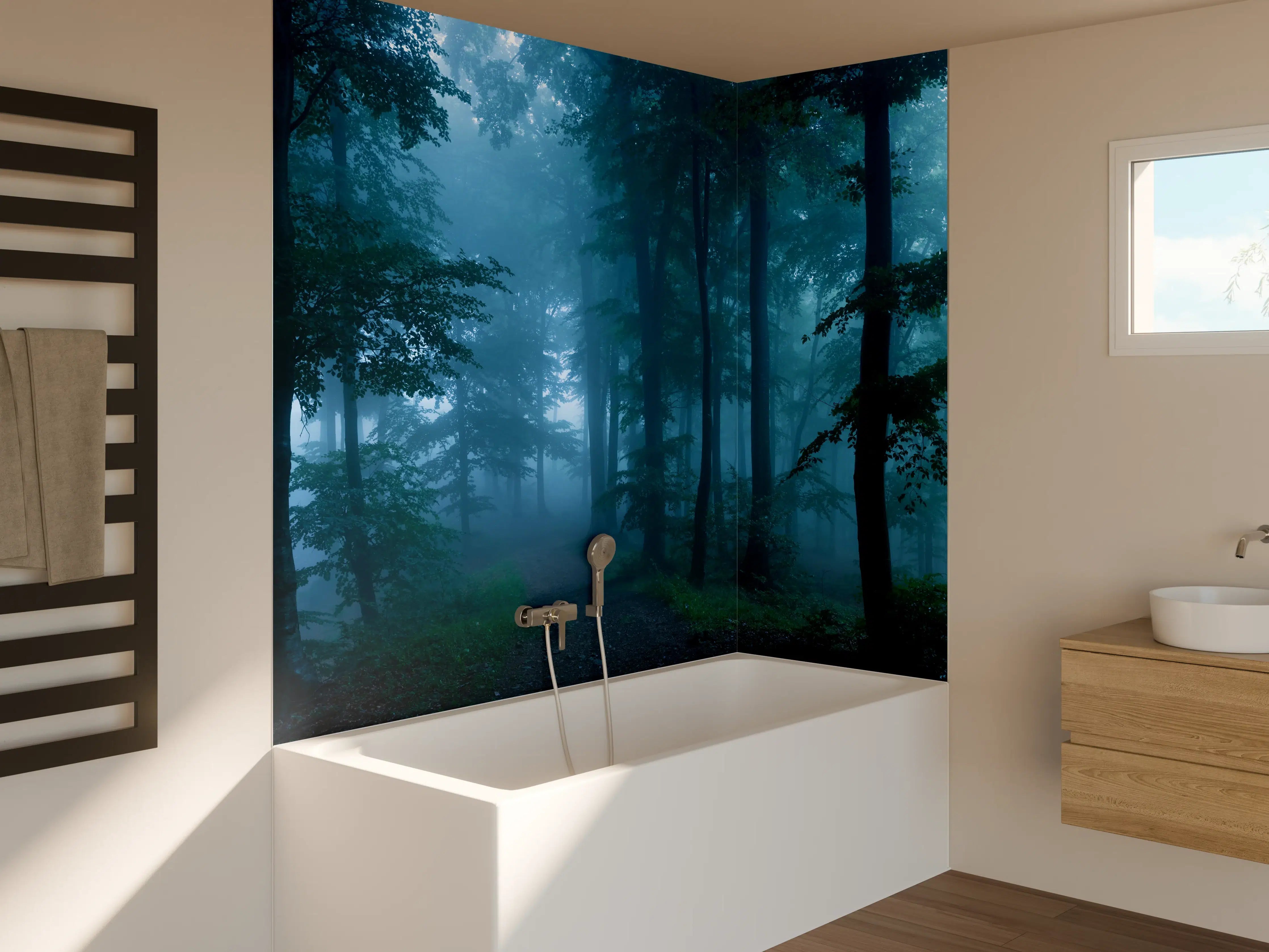 Badewannen-Rückwand - Nebliger Wald
