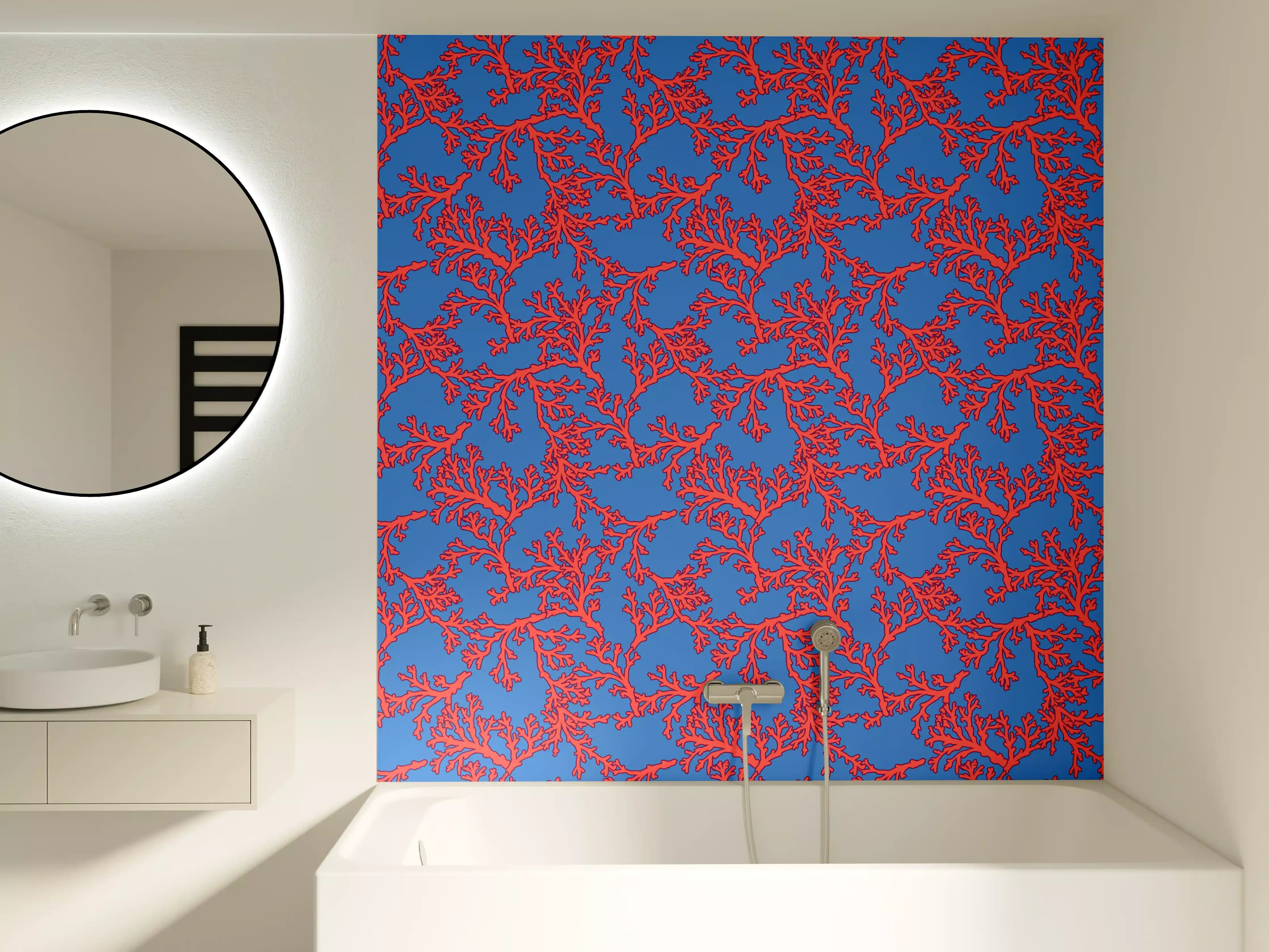 Badewannen-Rückwand - Neon-Korallen Blau-Rot